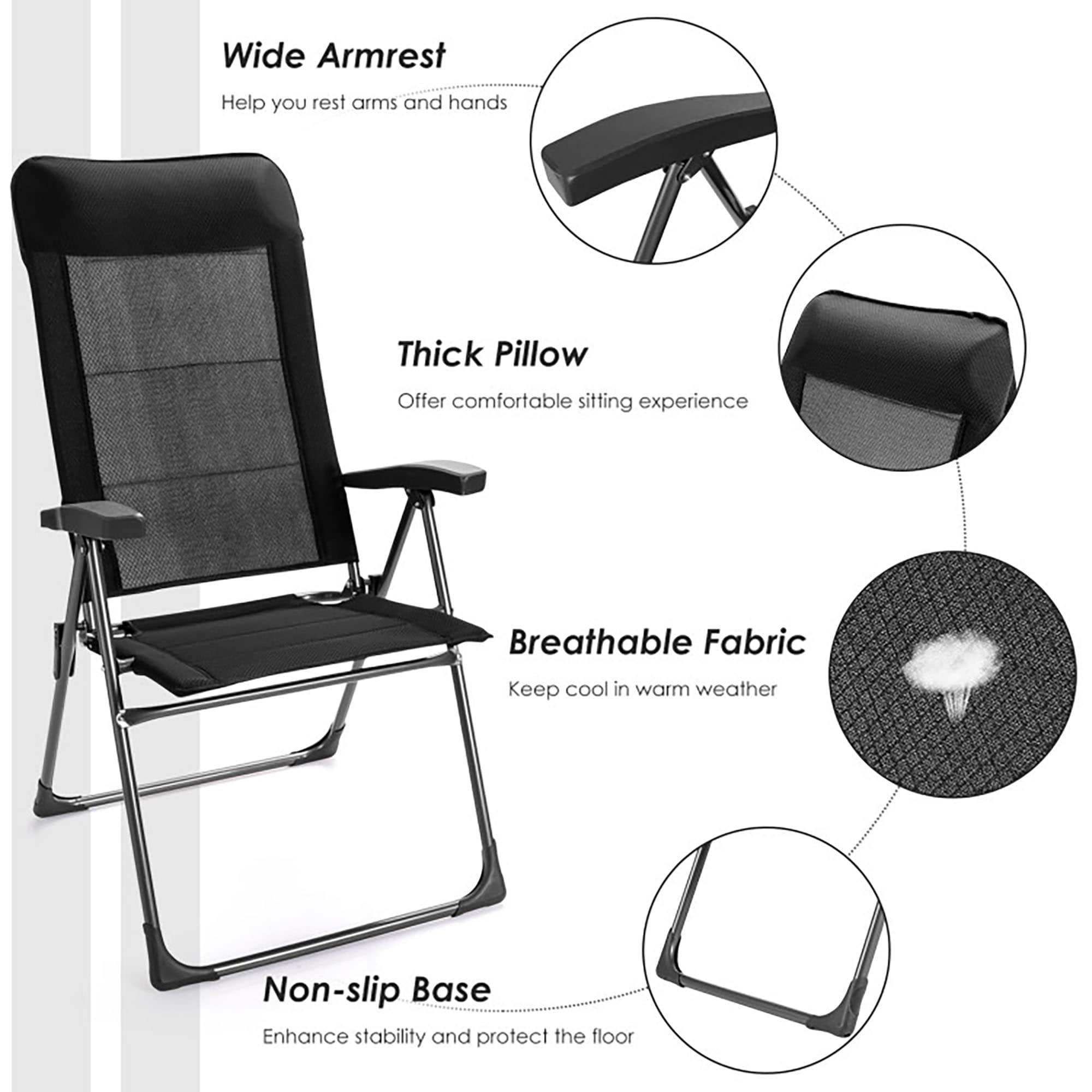 Costway 2PCS Patio Folding Dining Chairs Portable Camping Headrest Adjust Black