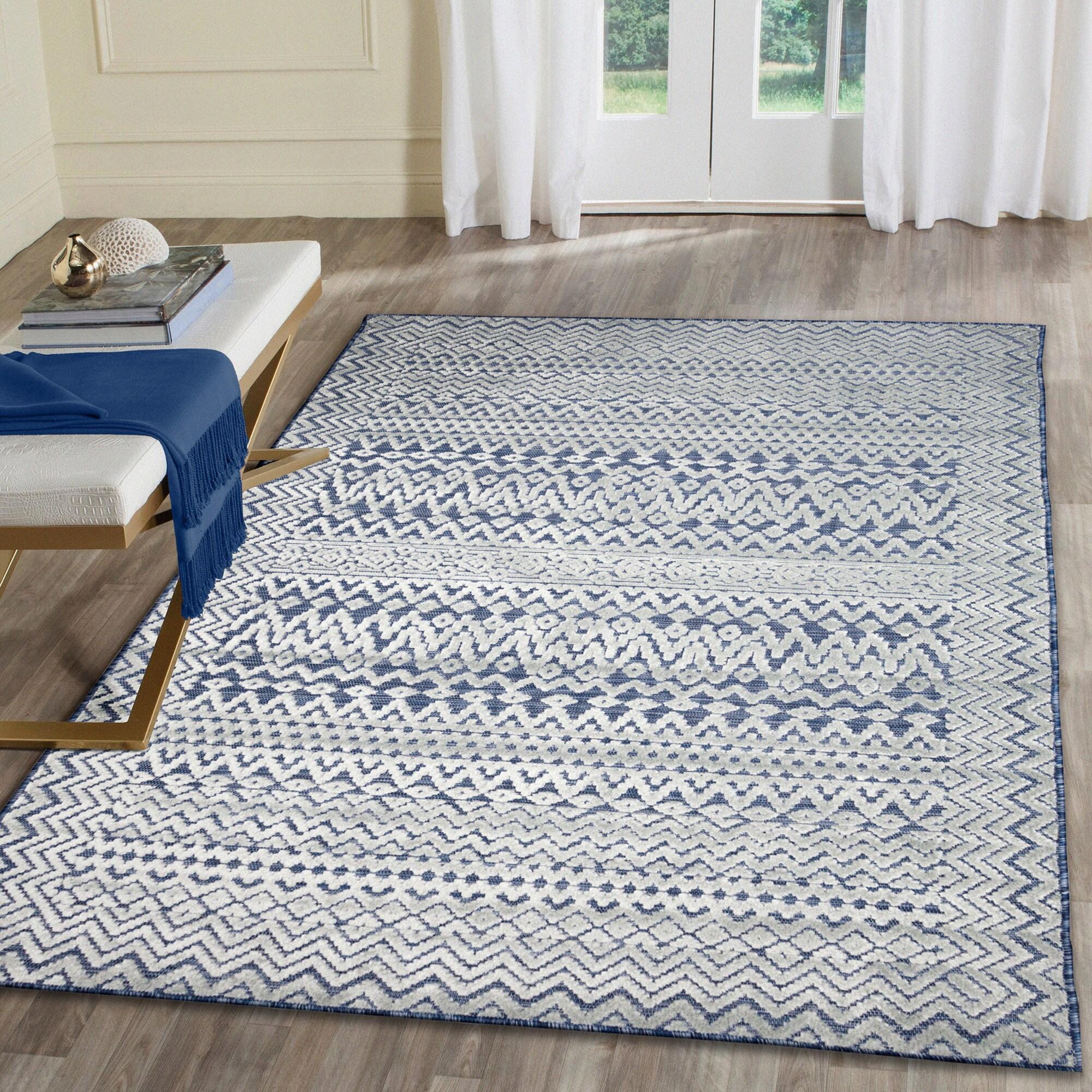Canyon Navy Stripe 30" Rectangular Synthetic Easy-Care Rug