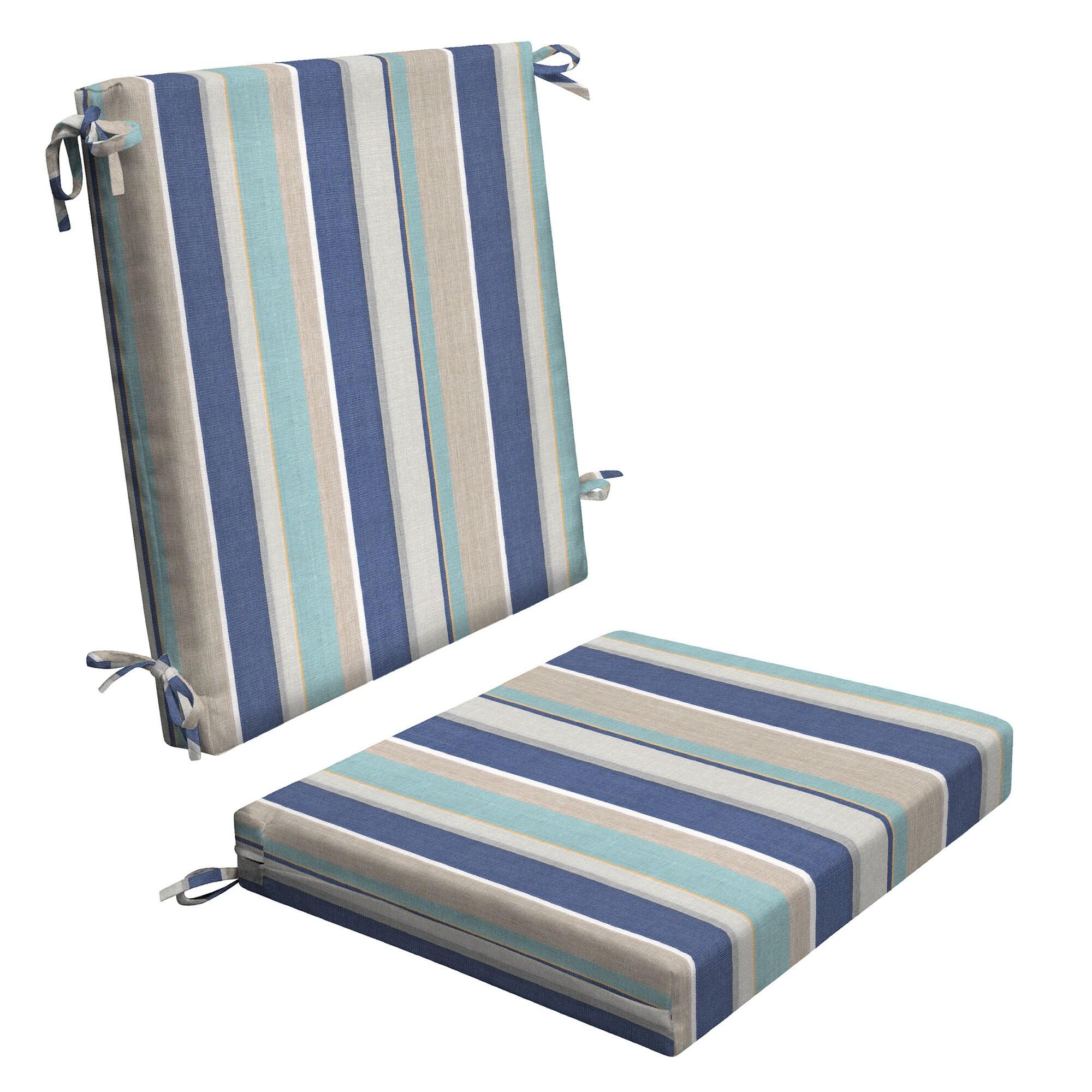 Honeycomb Outdoor Midback Dining Chair Cushion - Stripe Blue & Beige