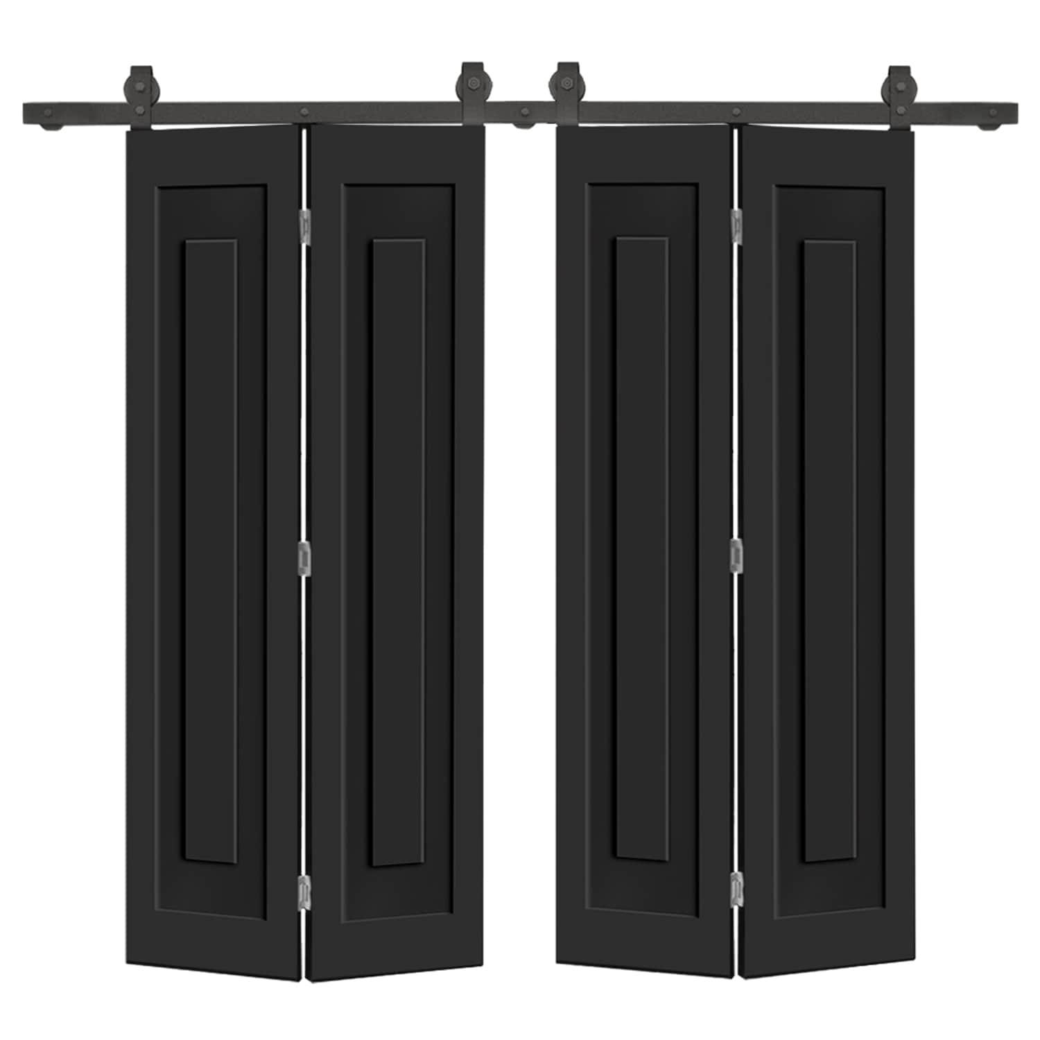 Calhome 3 PANEL Shaker Composite Double Bi-Fold Door with Sliding Barn Door Hardware Kit
