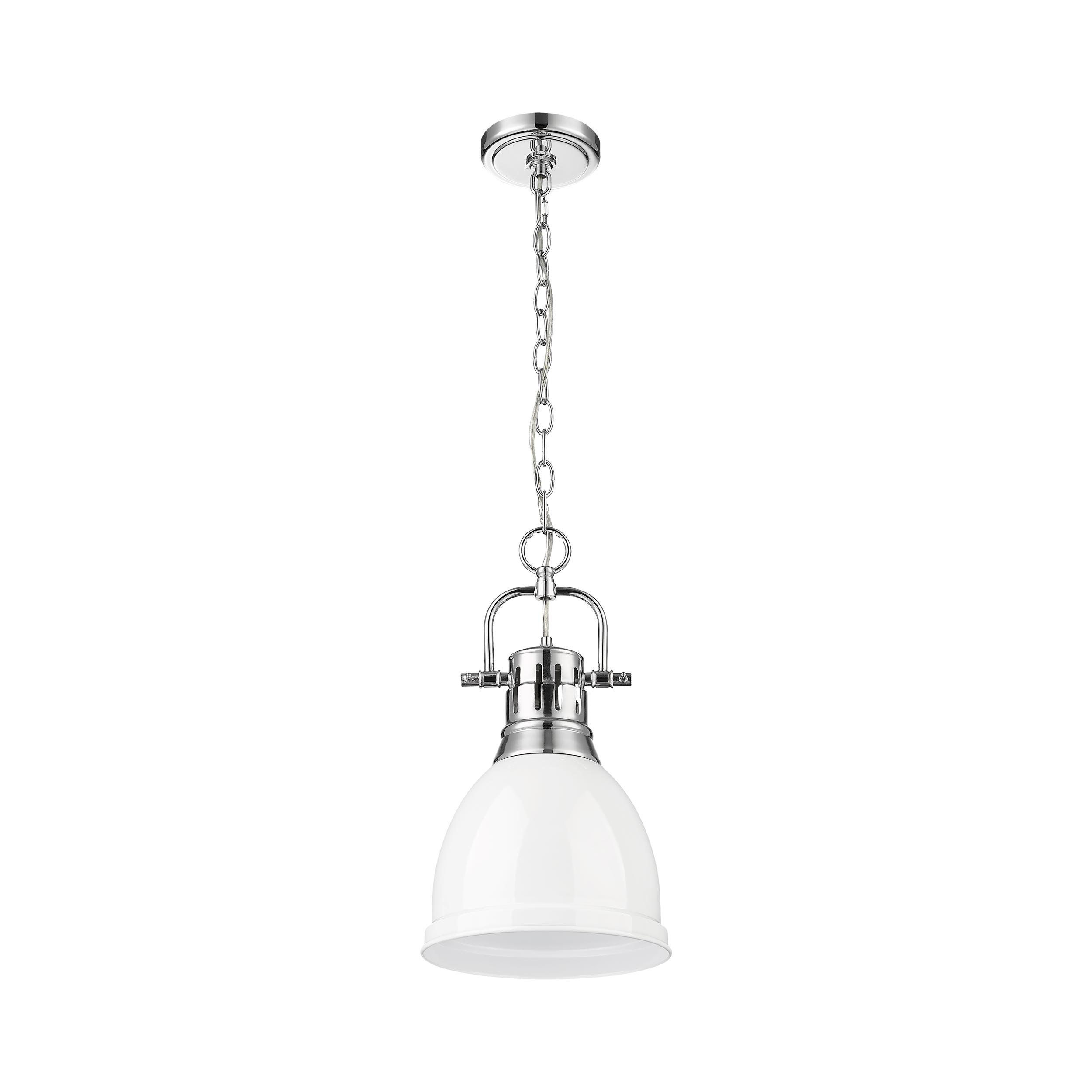 Golden Lighting Duncan 1-Light Small Pendant with Chain in Chrome with White