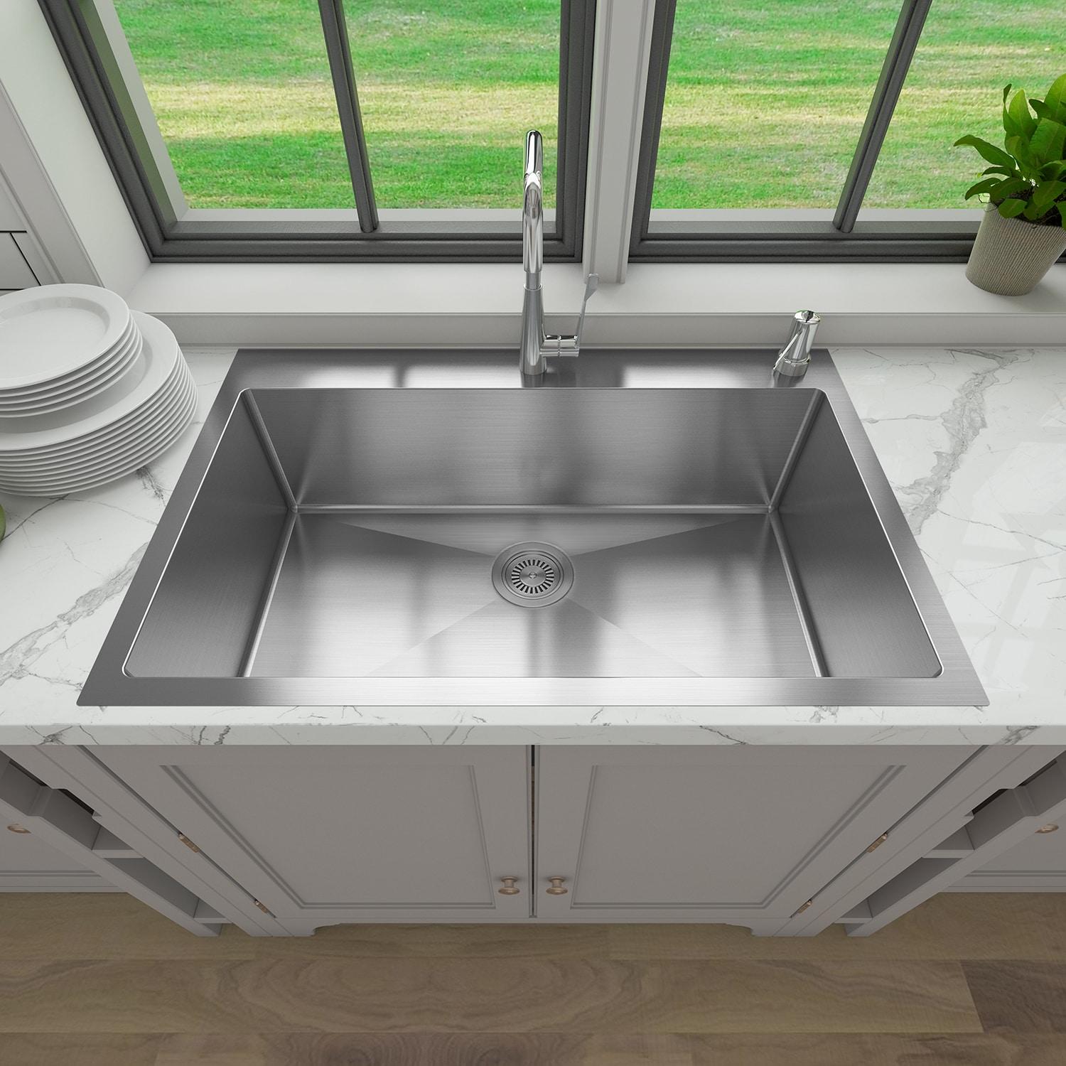 Sinber 33" x 22" Drop In Single Bowl Kitchen Sink with 18 Gauge 304 Stainless Steel Finish