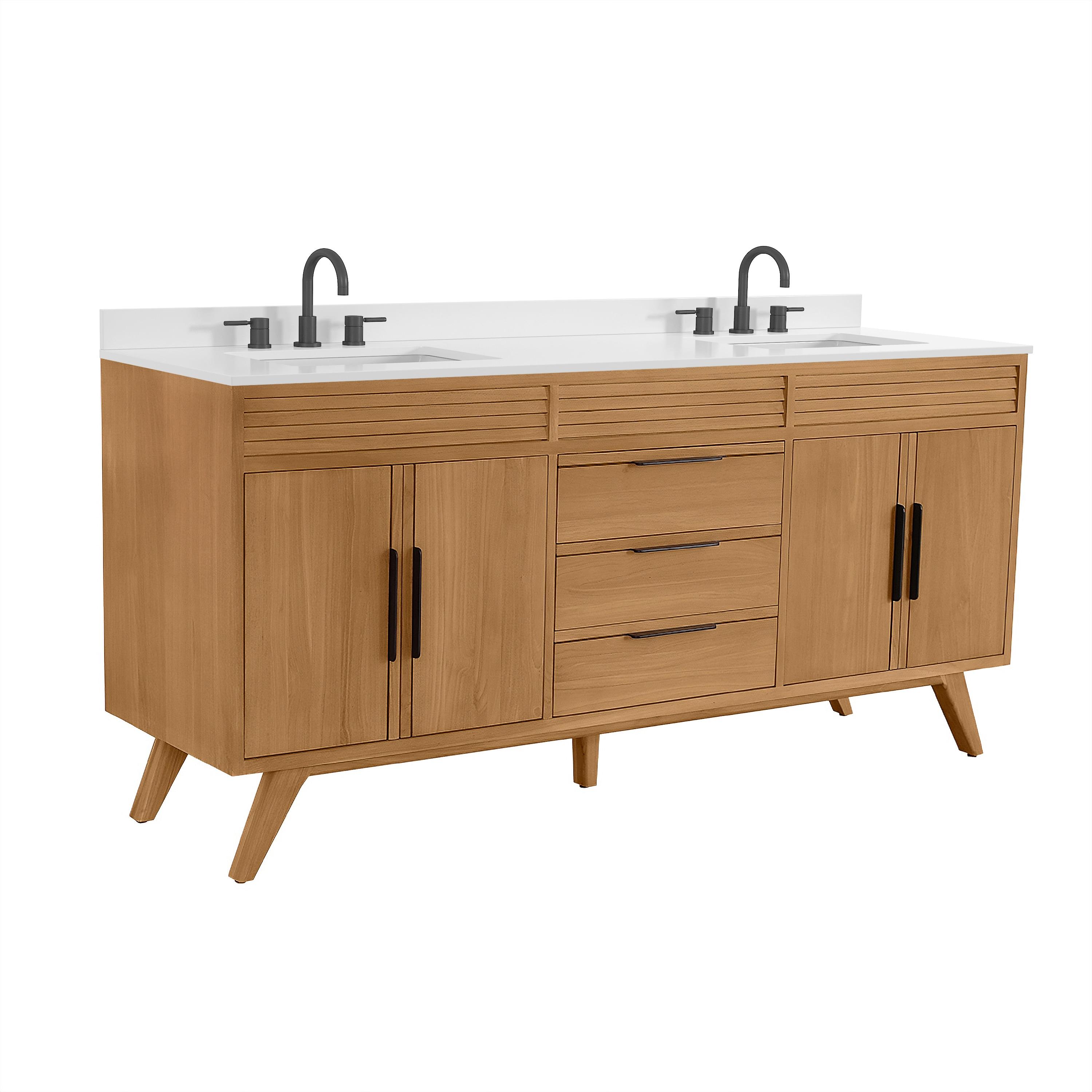 Taylor 73 In. Double Sink Bath Vanity In Natural Teak With White Quartz Top