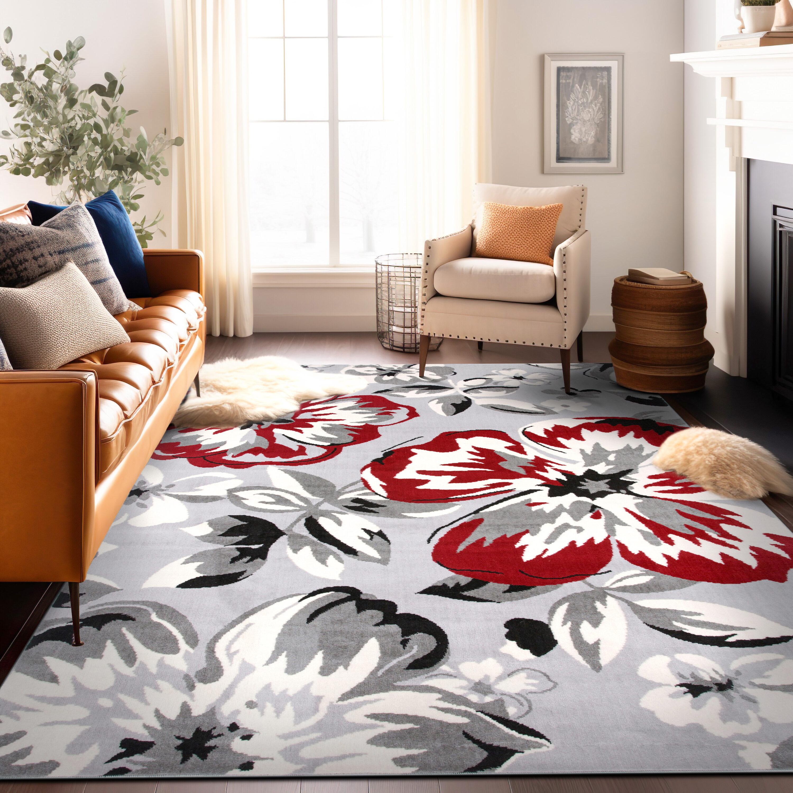 World Rug Gallery Modern Floral Design Red 5' x 7' Area Rug