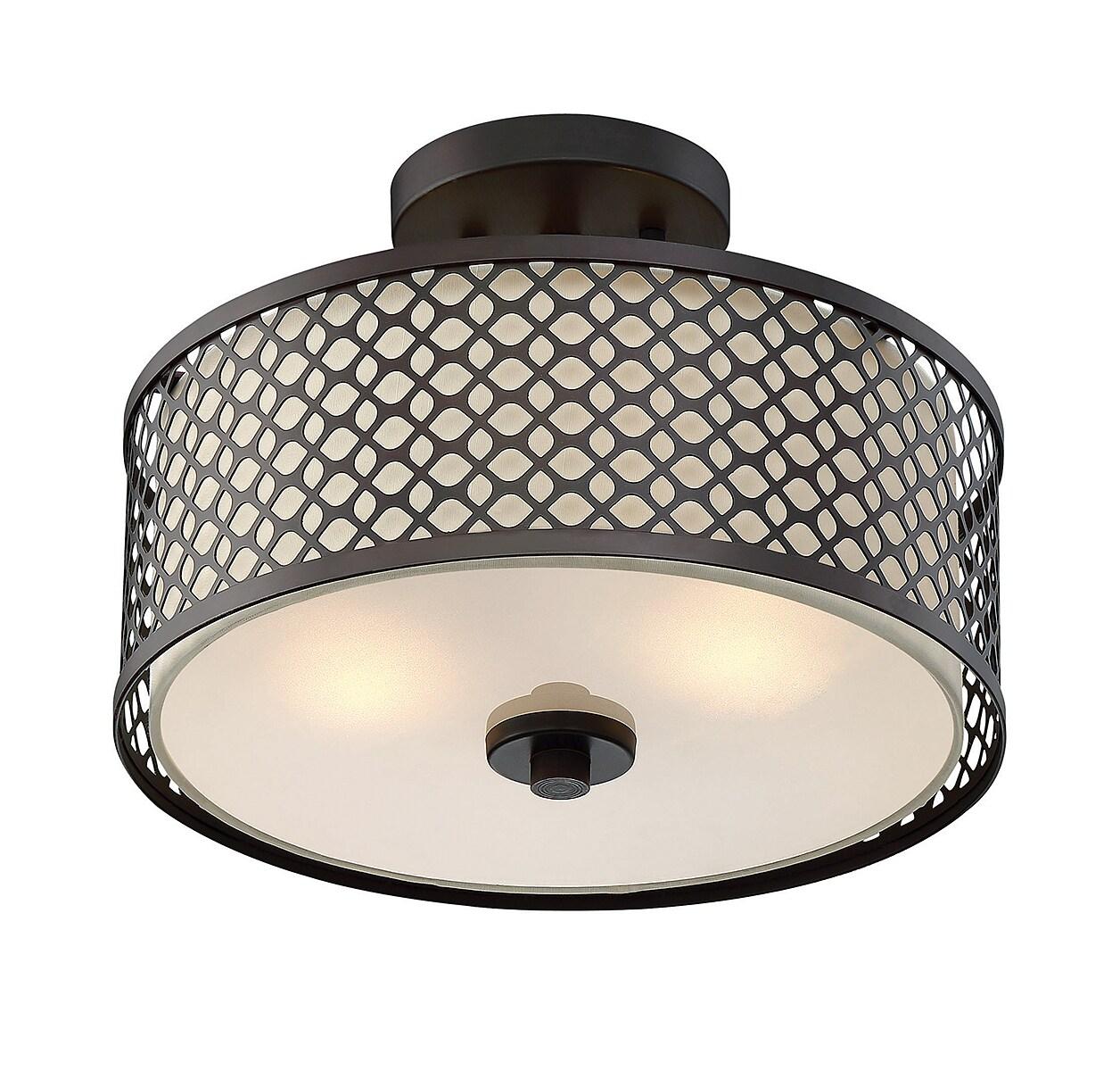 Elegant 13" Oil Rubbed Bronze Drum Ceiling Light with Cream Fabric Shade