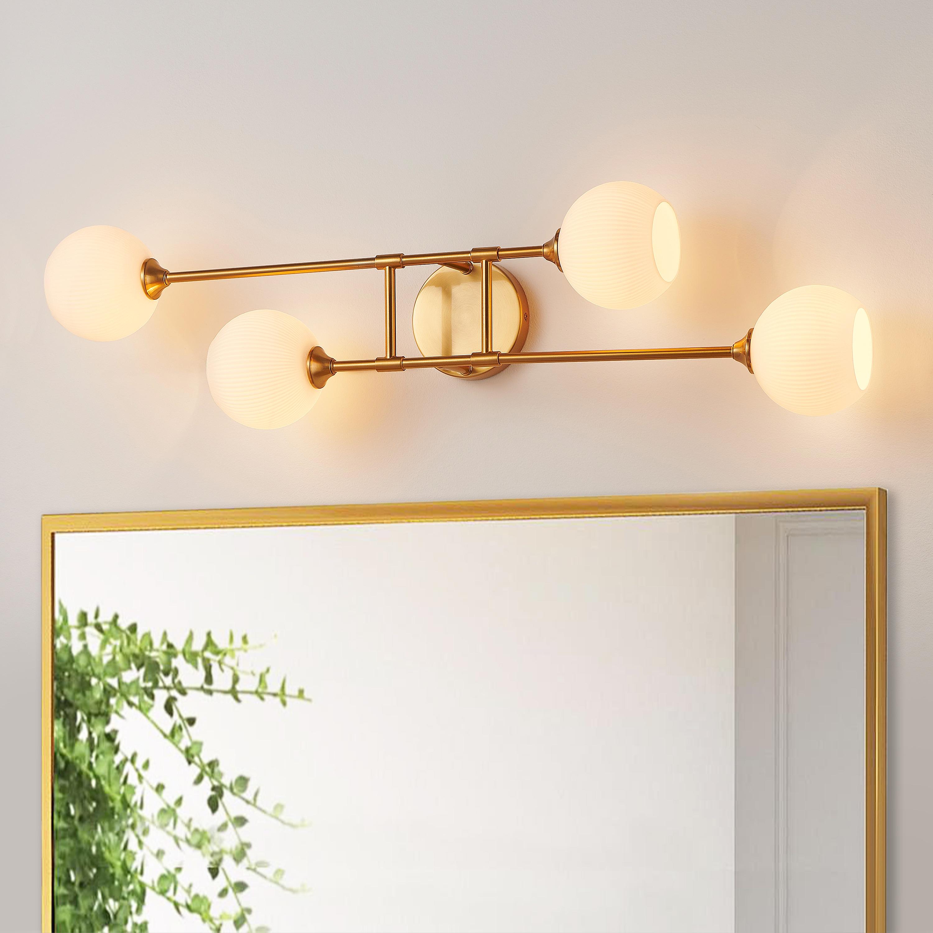 KAWOTI 4-Light Wall Sconces Bathroom Vanity Light Fixtures with Frosted White Glass Shade, Metal Wall Light for Bedroom Living Room
