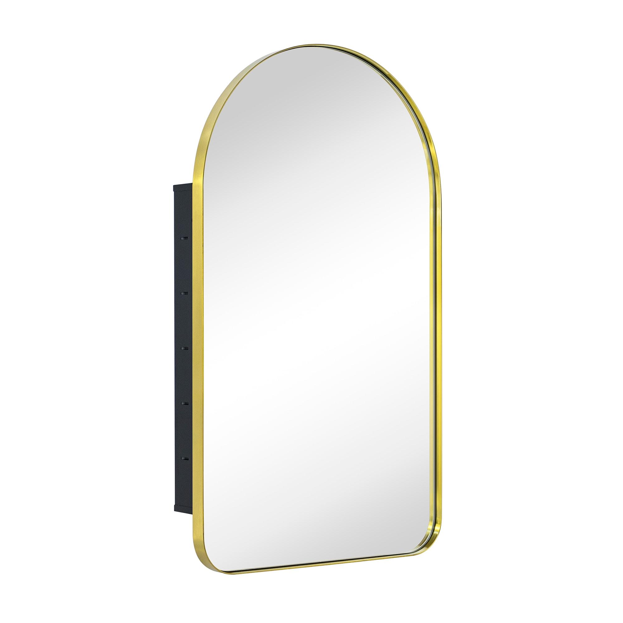 TEHOME 16 in. W x 28.3 in. H Arched Metal Framed Recessed Medicine Cabinet with Mirror for bathroom in Gold