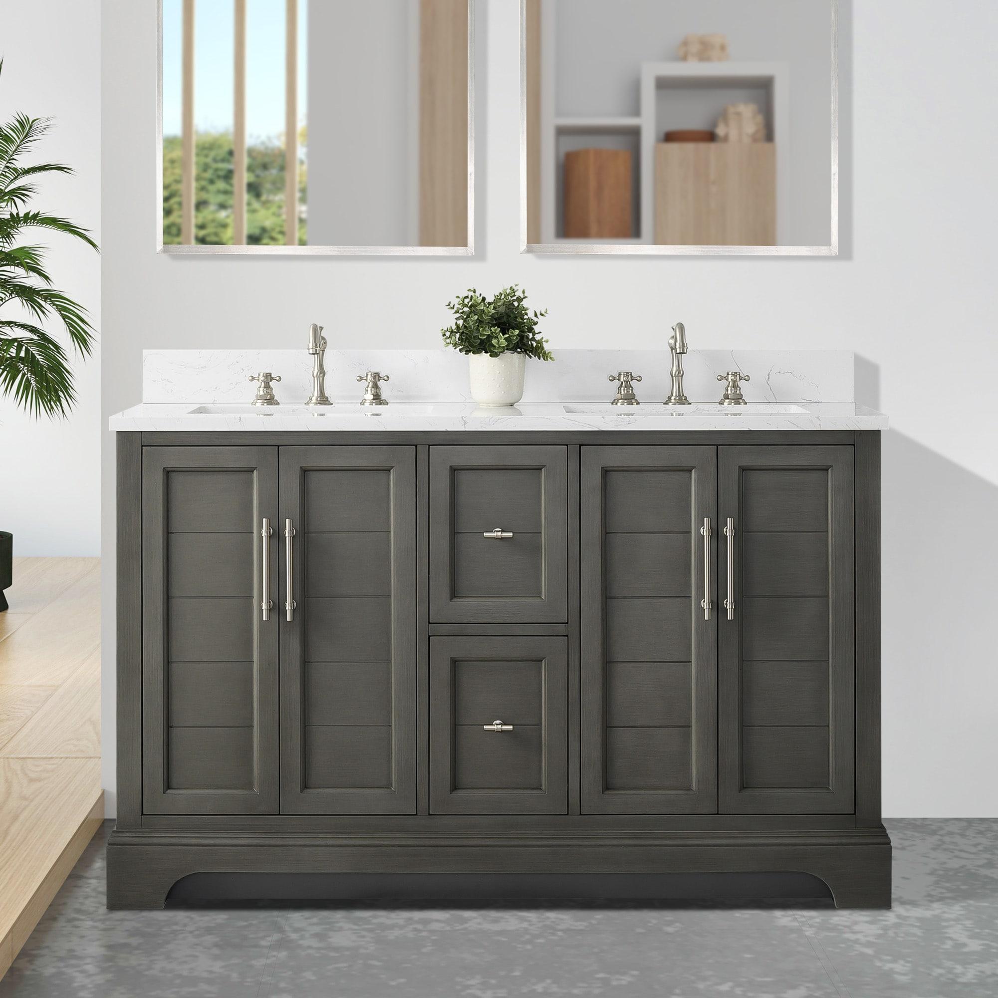 Vanity Art 54 x 22 x 34 in. Single Sink Bathroom Vanity with Quartz Top & Backsplash, Silver Gray