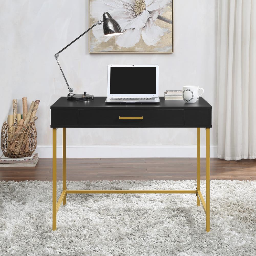 OS Home and Office Furniture 36" Contemporary Wood Writing Desk in Black/Gold