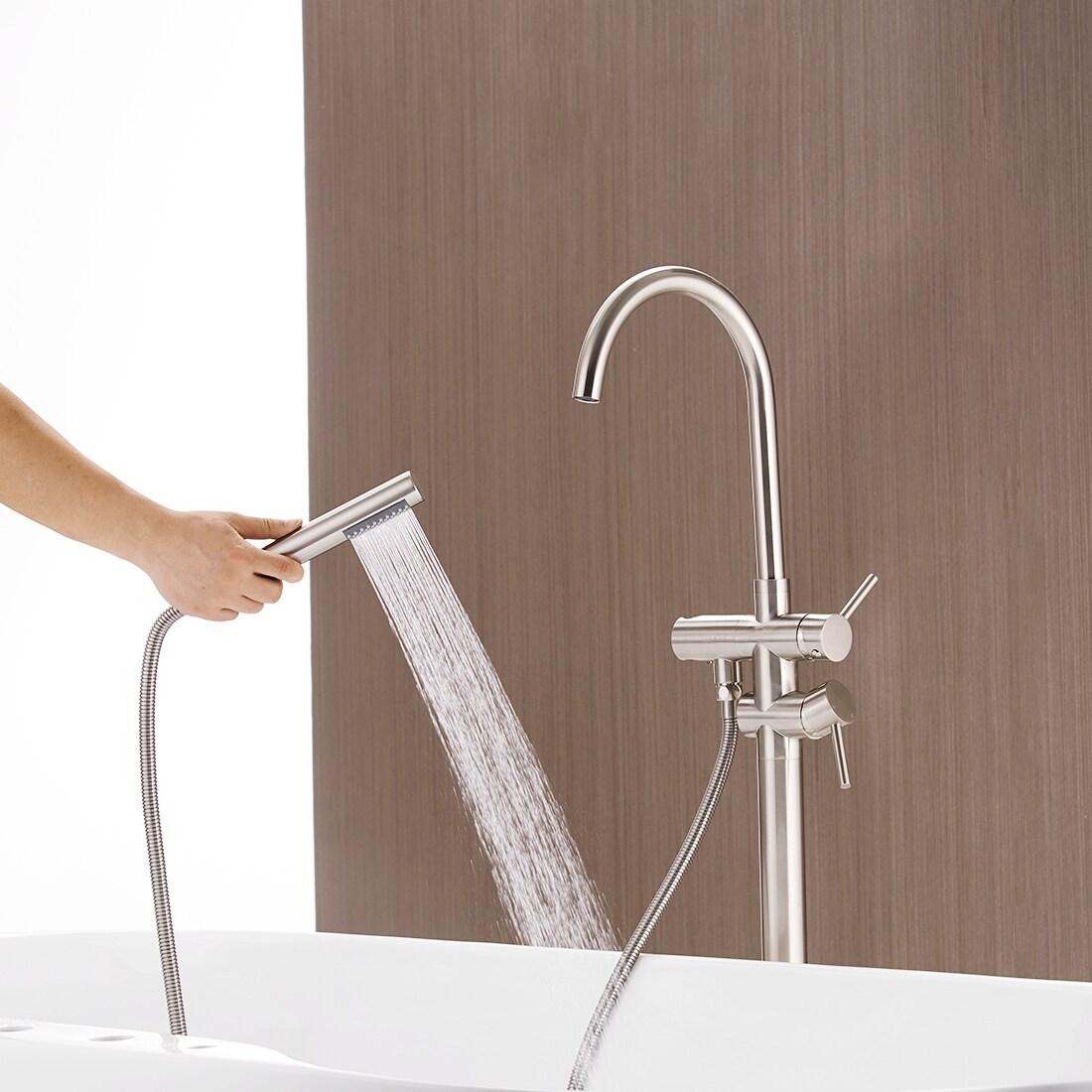 Double Handle Floor Mounted Freestanding Tub Filler With Handshower