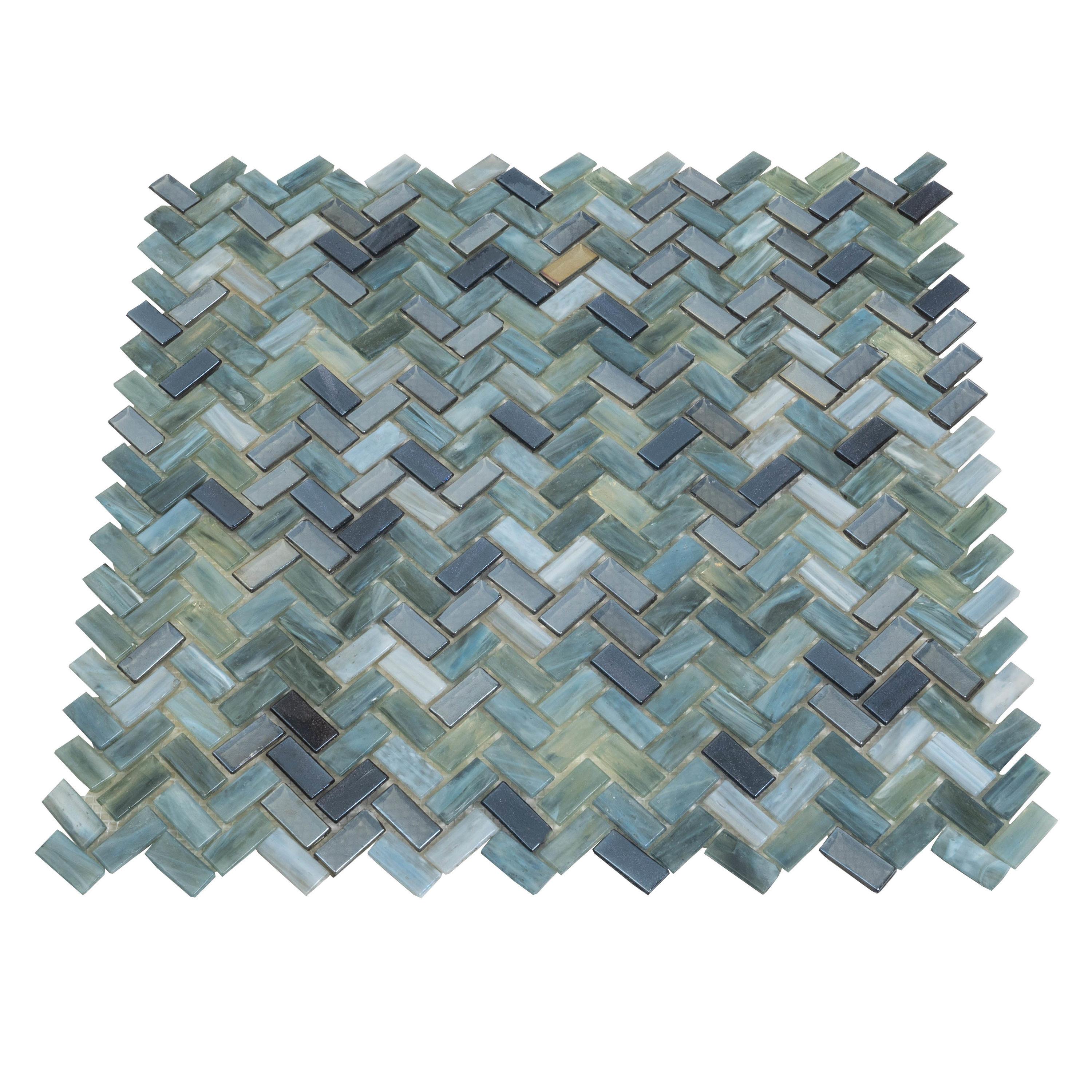 Apollo Tile    10 Pack 11.8-in x 11.9-in Dark Gray Herringbone Glossy Finished Glass Mosaic Floor and Wall Tile (9.75 Sq ft/case)