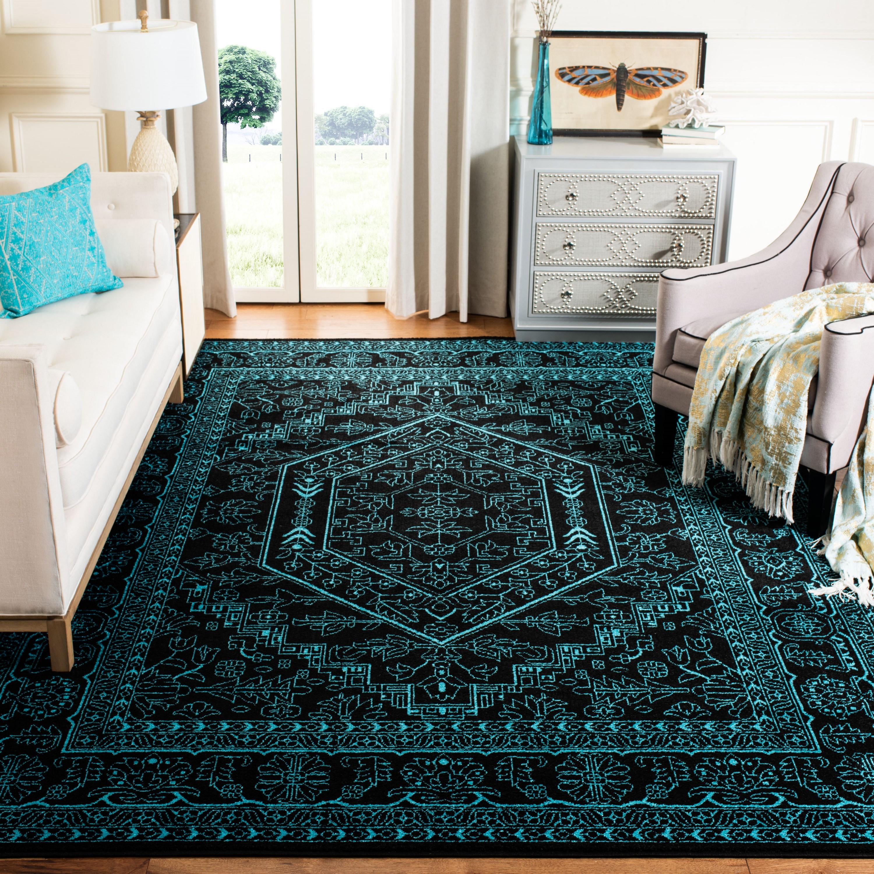 SAFAVIEH Adirondack Xavier Oriental Area Rug, Black/Teal, 4' x 6'