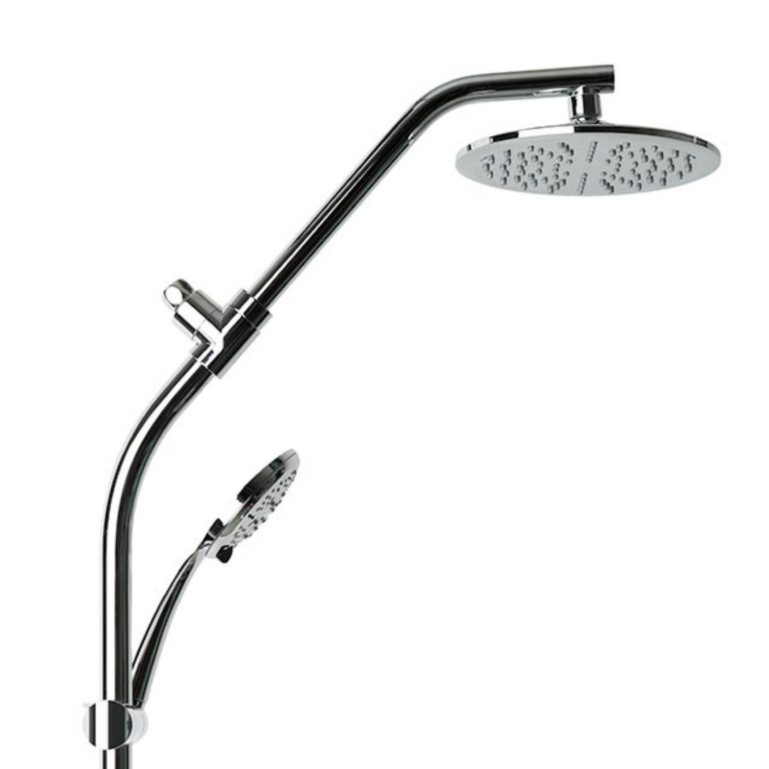 Chrome Dual Shower Head with Handheld Spray and Adjustable Height