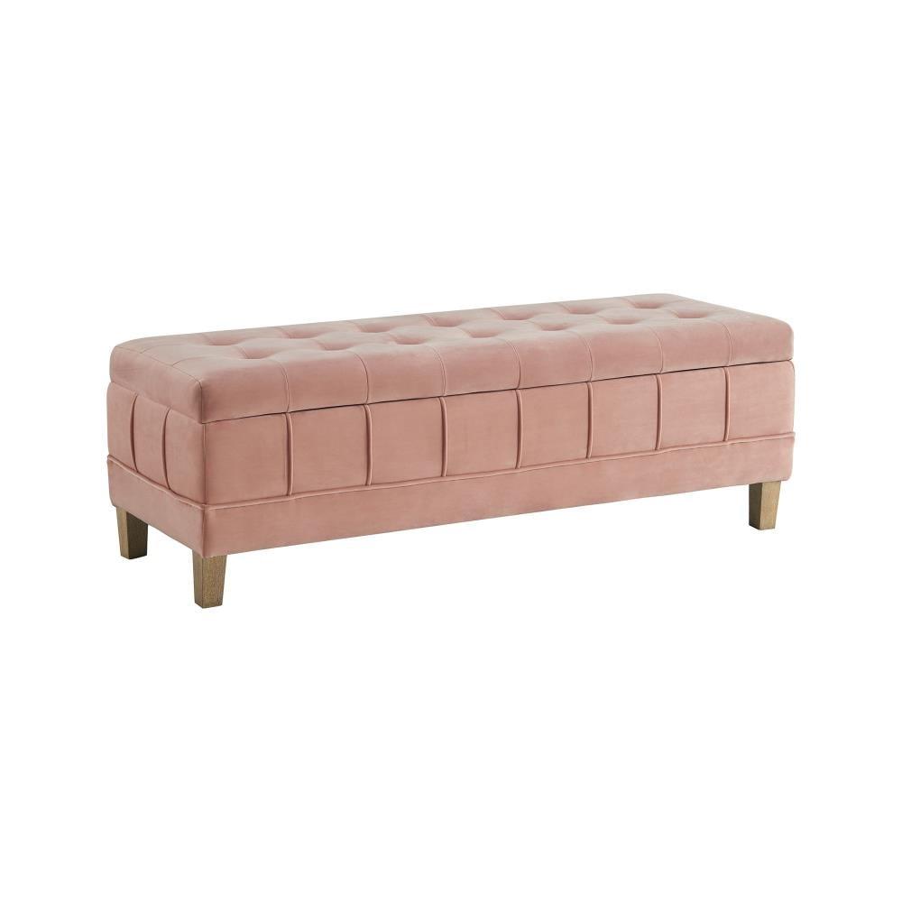 Jude Tufted Storage Ottoman Blush - Picket House Furnishings: Velvet Upholstered, Rectangular with Wooden Legs