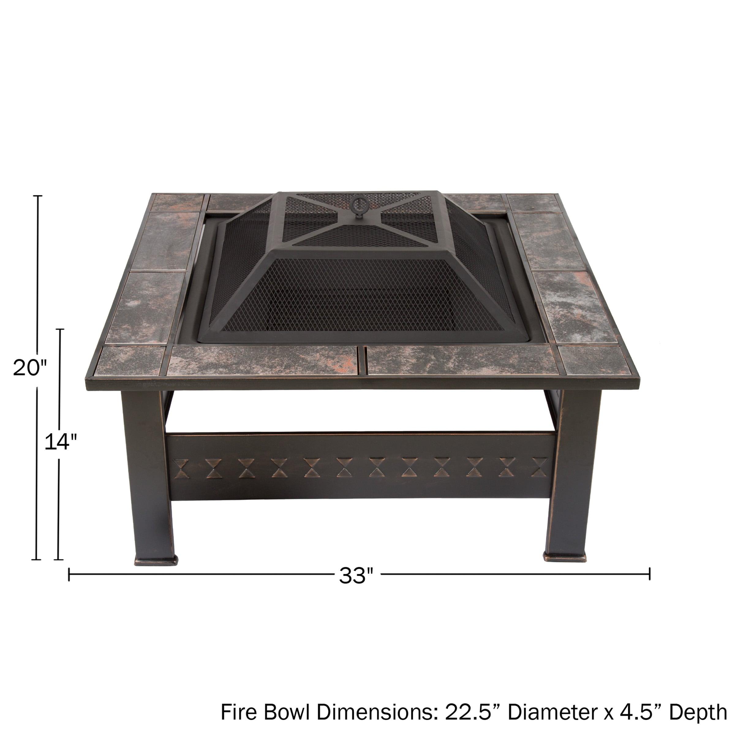 Nature Spring 32" Square Outdoor Fire Pit - Bronze Finish, Black/Orange Tiles
