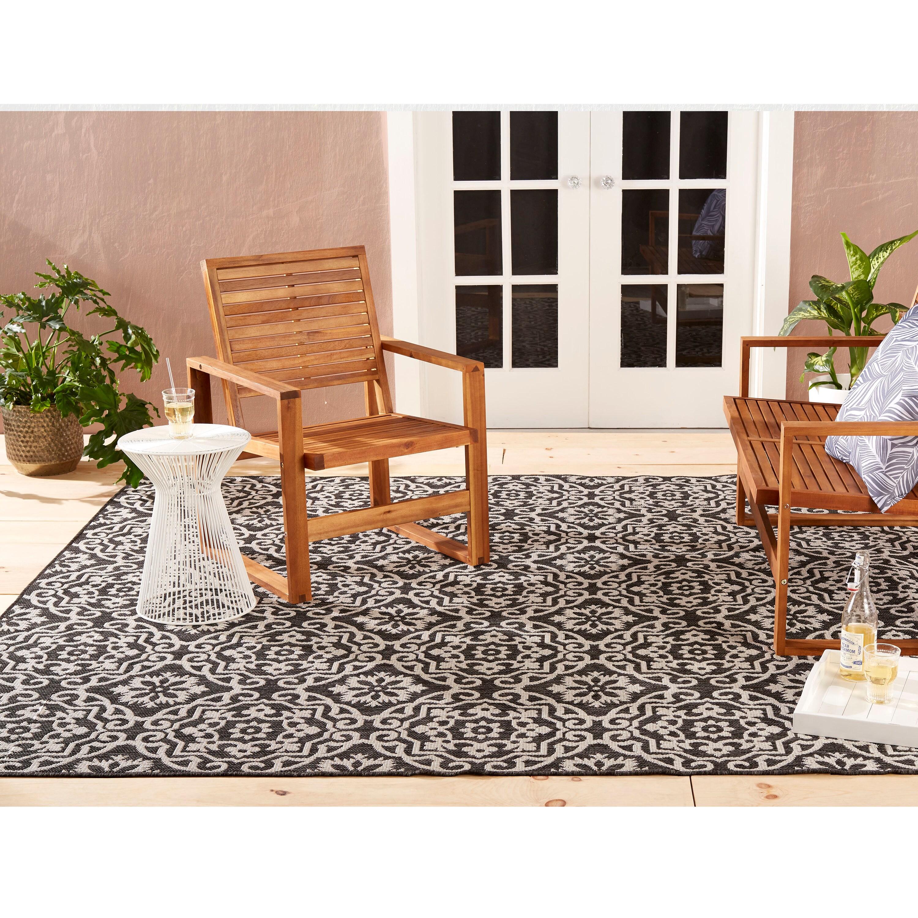 Nicole Miller New York Patio Country Danica Geometric Indoor/Outdoor Area Rug, Black/Grey