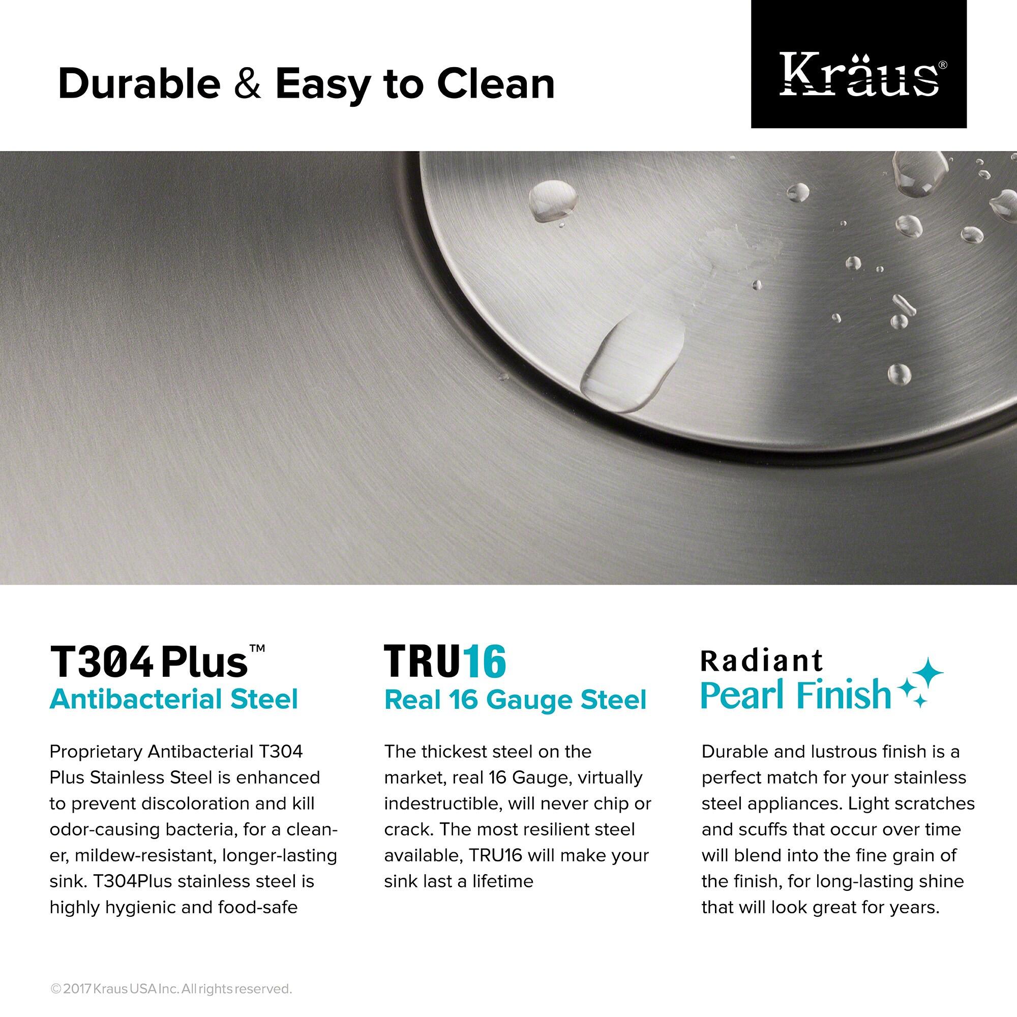 Dex™️ Series KRAUS 25-inch L Undermount Single Bowl TRU16 Gauge Stainless Steel Kitchen Sink with DrainAssure WaterWay