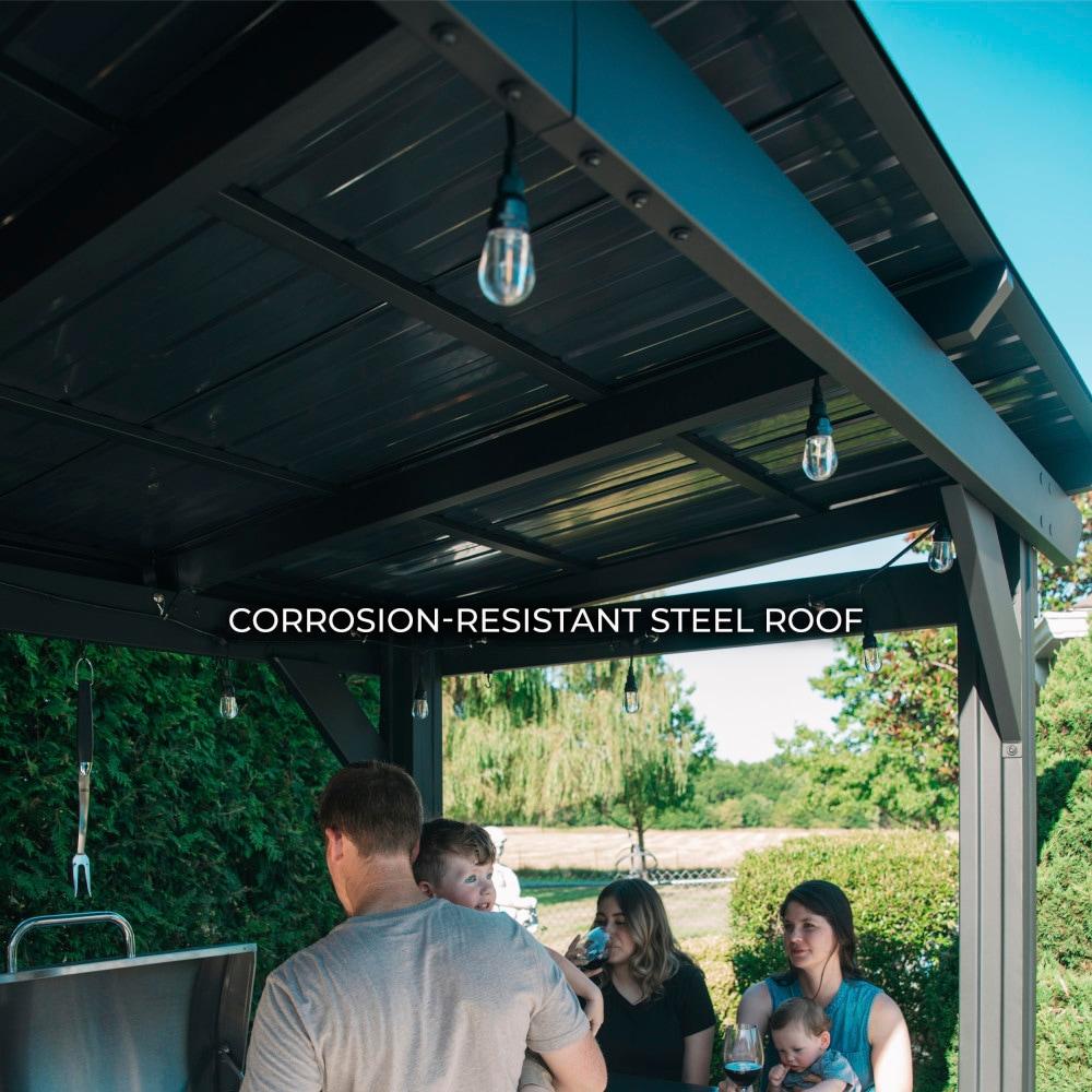Backyard Discovery Rockport XL 12x6' Galvanized Steel Grill Gazebo, Bar Tops, PowerPort
