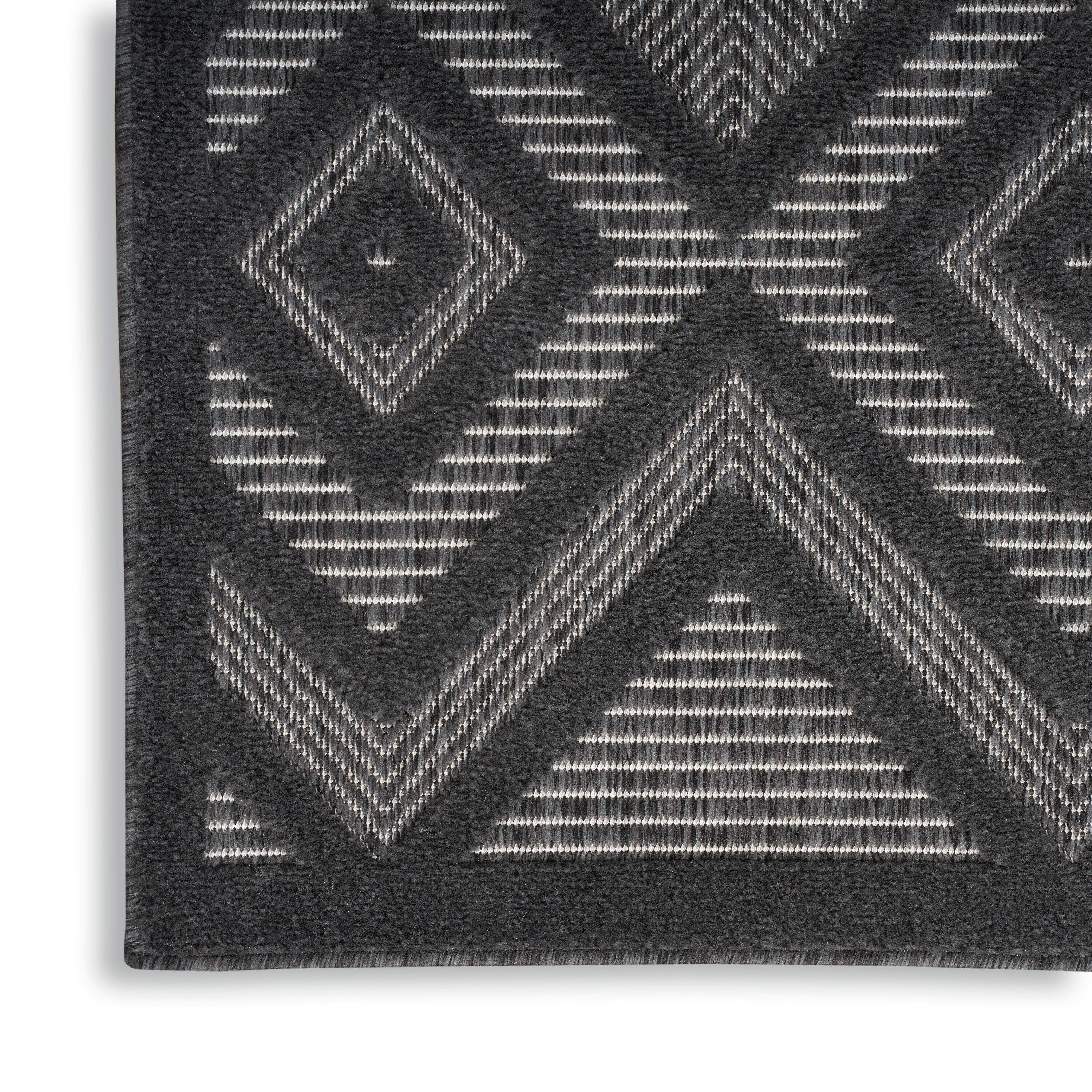Nourison Versatile Diamond Geometric Flatweave Indoor Outdoor Area Rug Charcoal/Black 4' x 6'