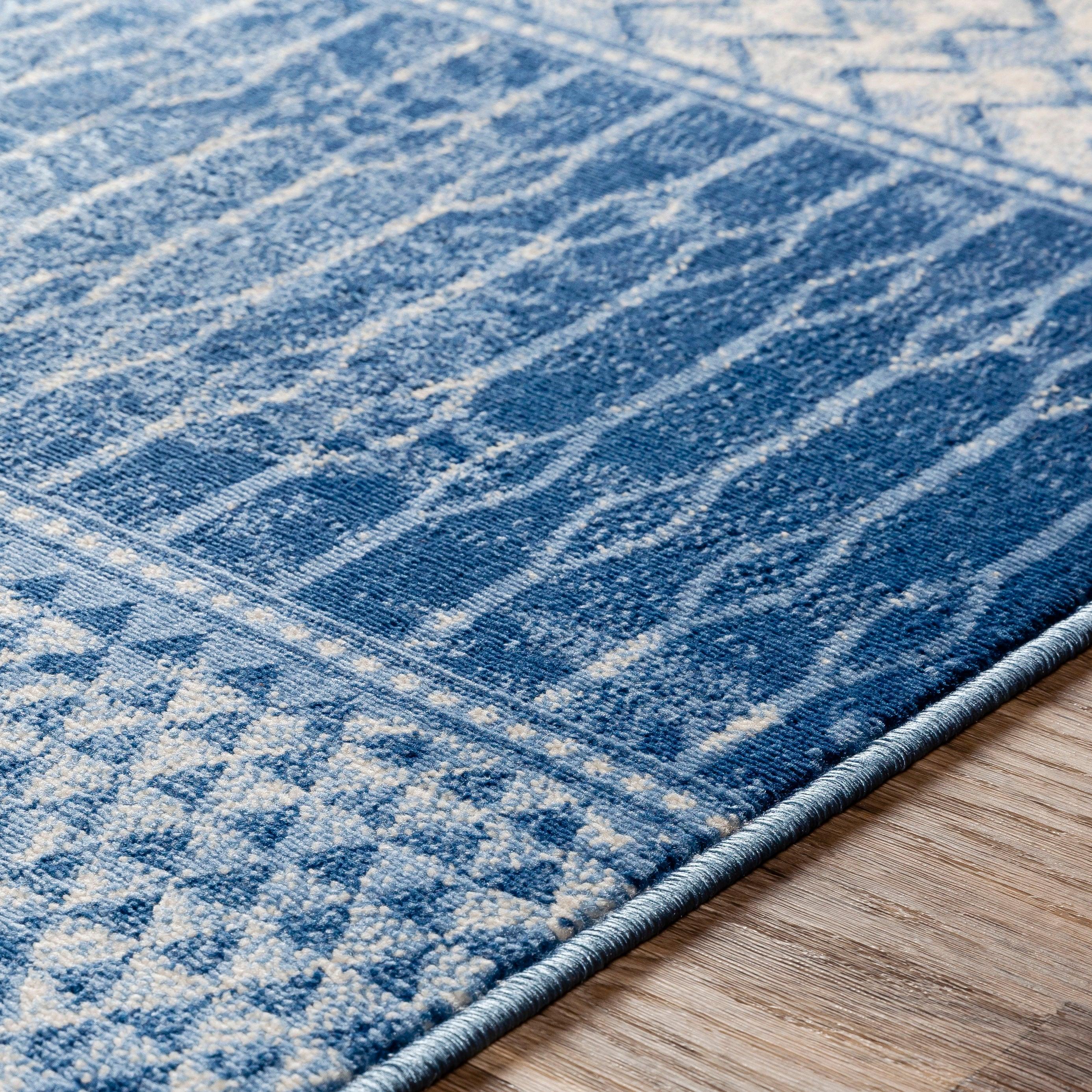 Reversible Blue Synthetic Easy-Care Rectangular Area Rug 6'7" x 9'6"
