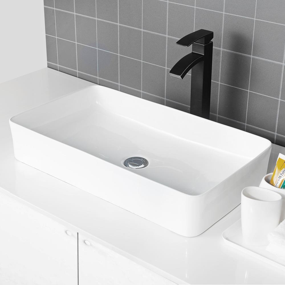 Vessel Sink Rectangle - Mocoloo 24"x14" Bathroom Sink Rectangular Above Counter White Porcelain Ceramic Bathroom Vessel Vanity Sink Art Basin