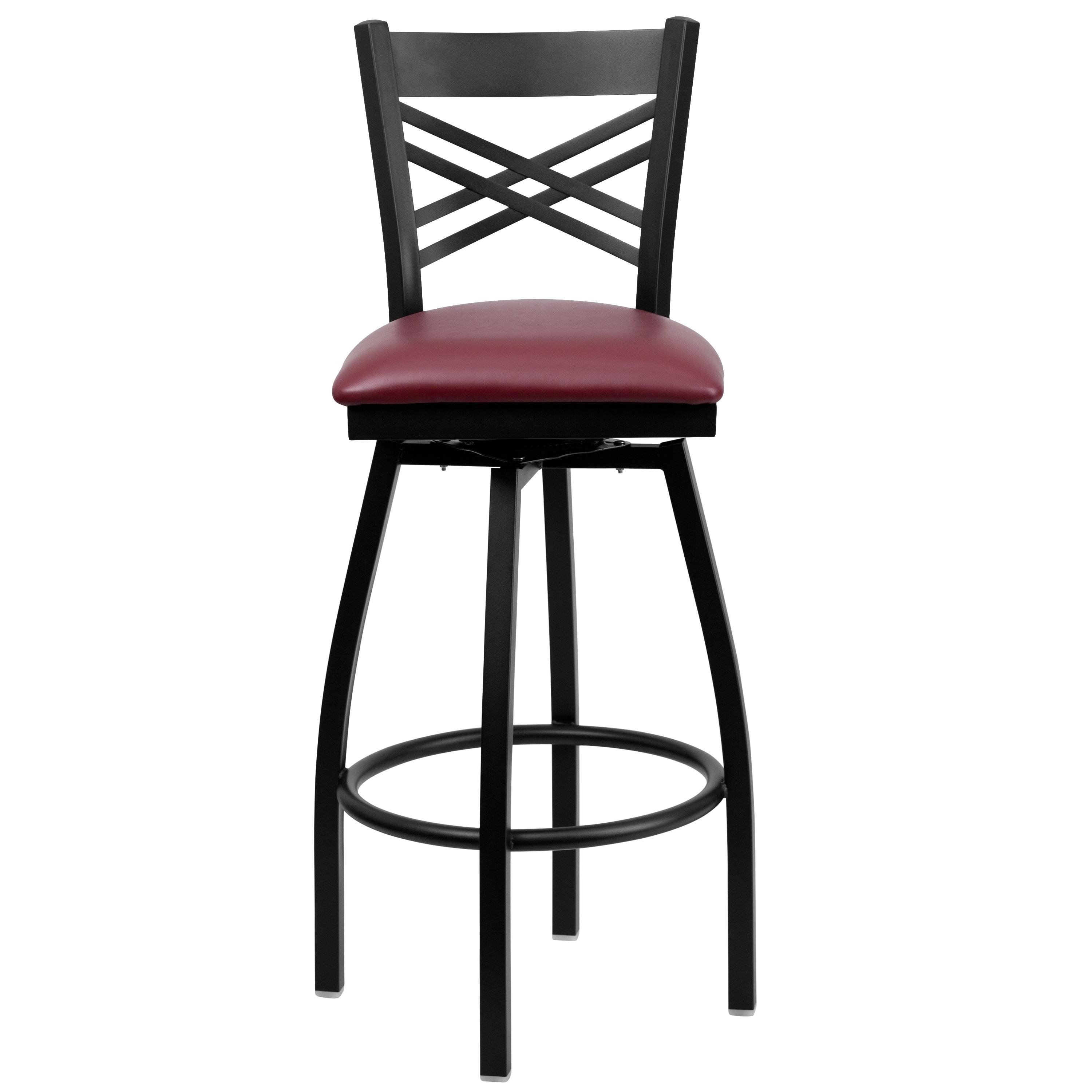 Flash Furniture HERCULES Series Black ''X'' Back Swivel Metal Barstool - Burgundy Vinyl Seat