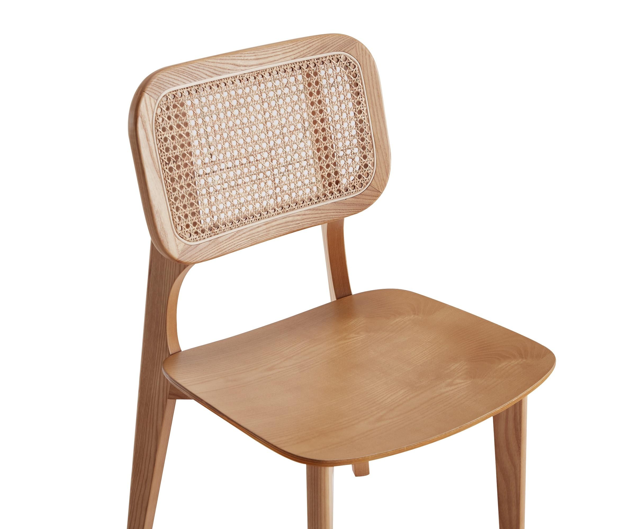 Set of 4 Versailles Square Dining Chairs Natural: Ash Wood Frame & Rattan Detail - Manhattan Comfort
