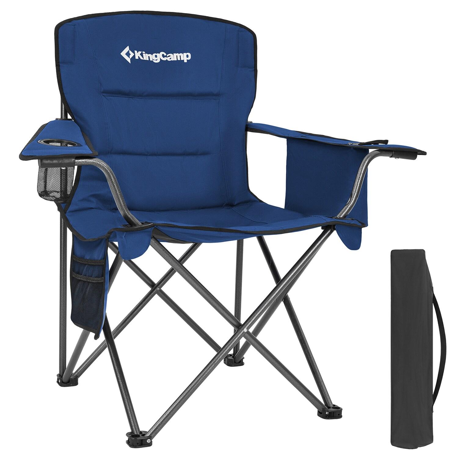 KingCamp Padded Folding Lounge Chairs with Built In Cupholder, Insulated Cooler Sleeve, and Side Storage Pocket for Indoor and Outdoors, 2 Packs, Blue