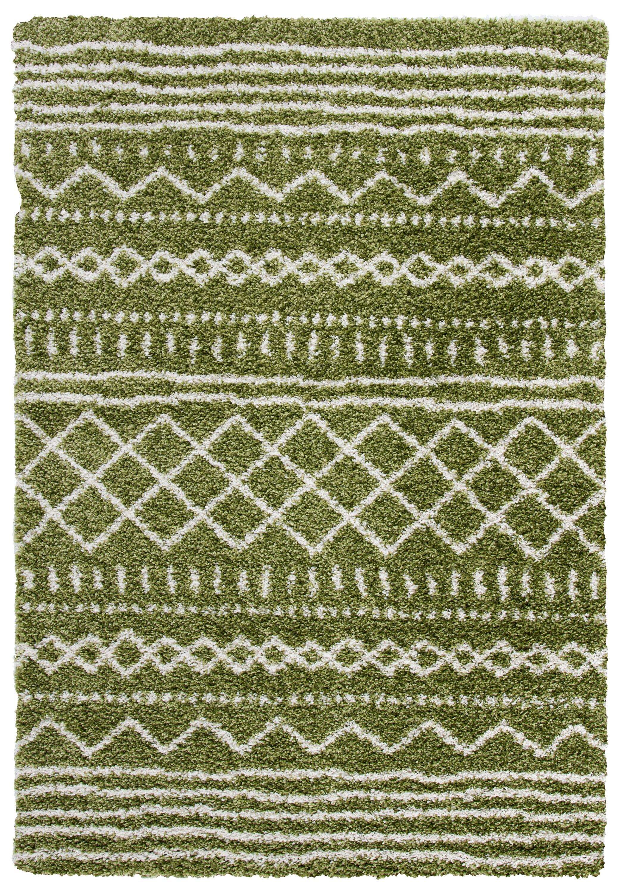 SAFAVIEH Arizona Teagan Geometric Shag Area Rug, Green/Ivory, 4' x 6'