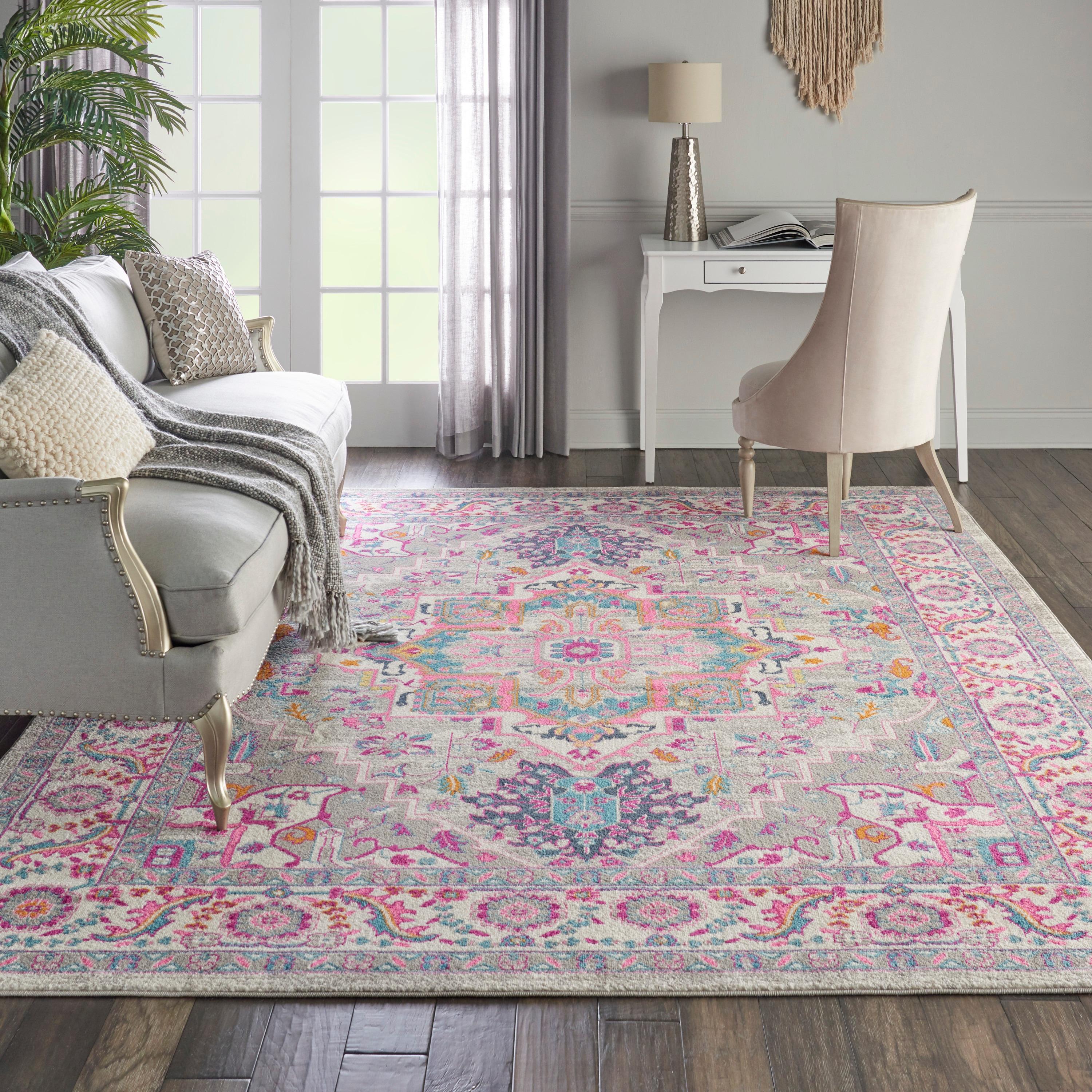 Nourison Passion Colorful Center Medallion Area Rug Light Grey/Pink 8' x 10'