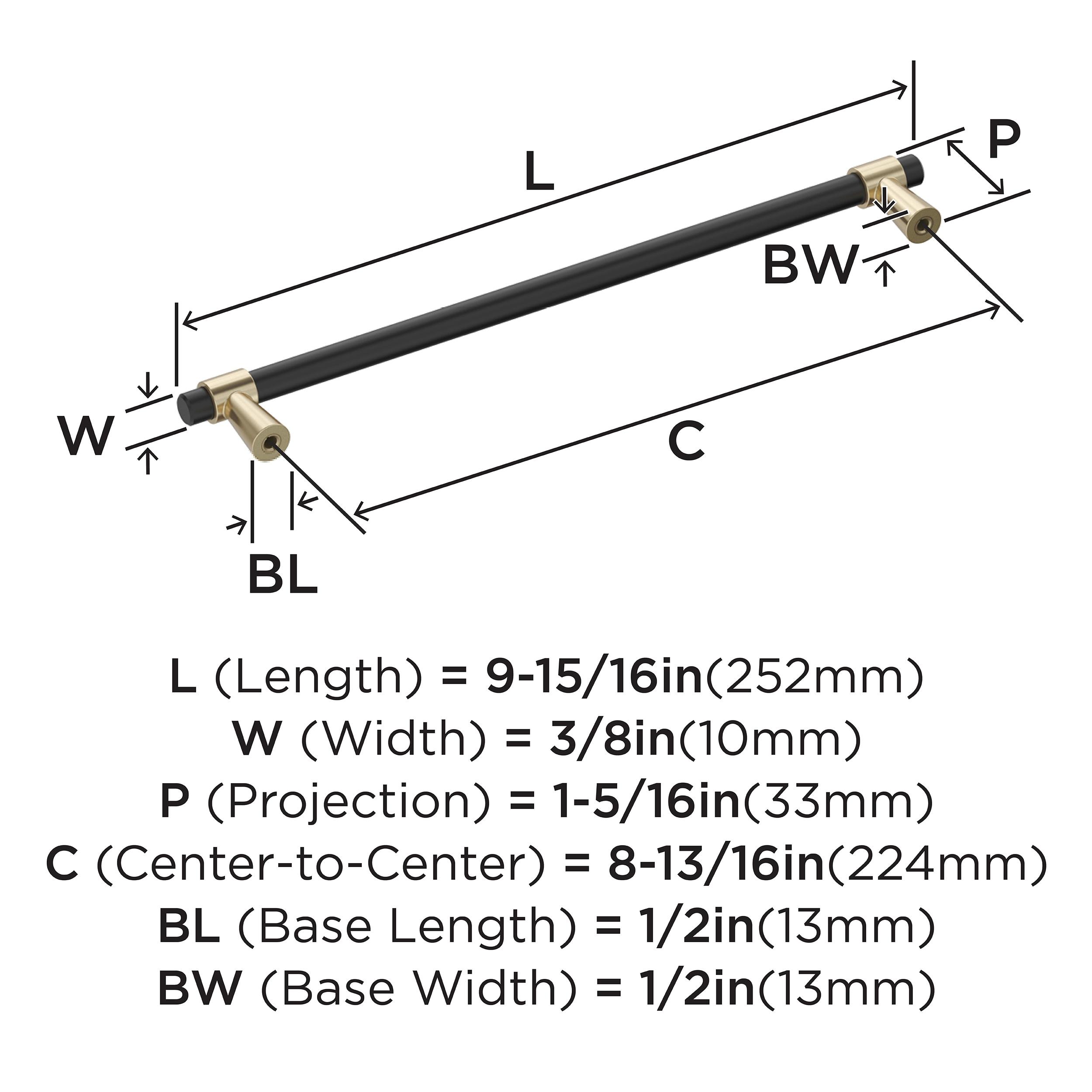 Amerock Mergence 8-13/16 inch (224mm) Center-to-Center Matte Black/Golden Champagne Cabinet Pull