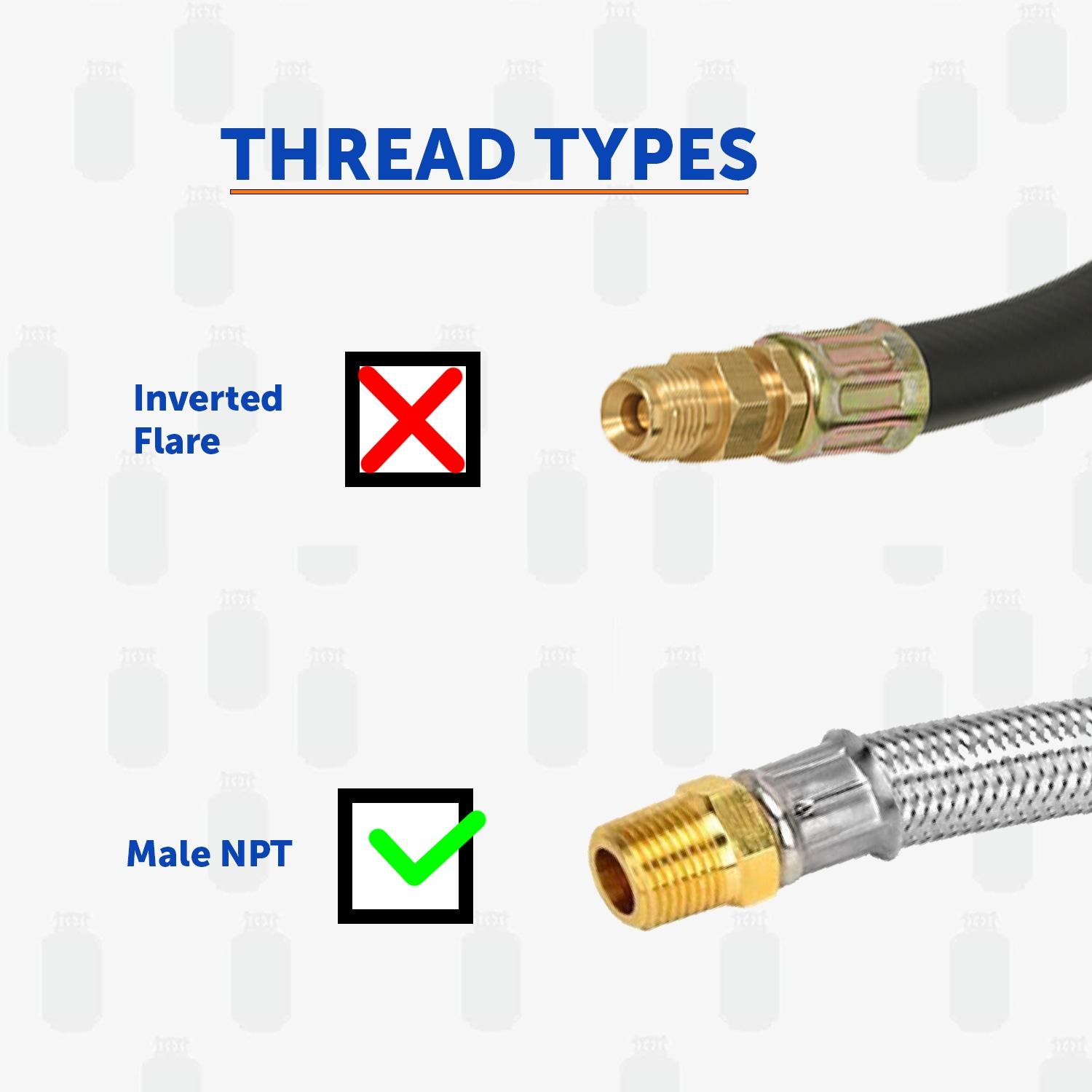 18" Stainless Steel Braided Propane Hose with Brass Fittings