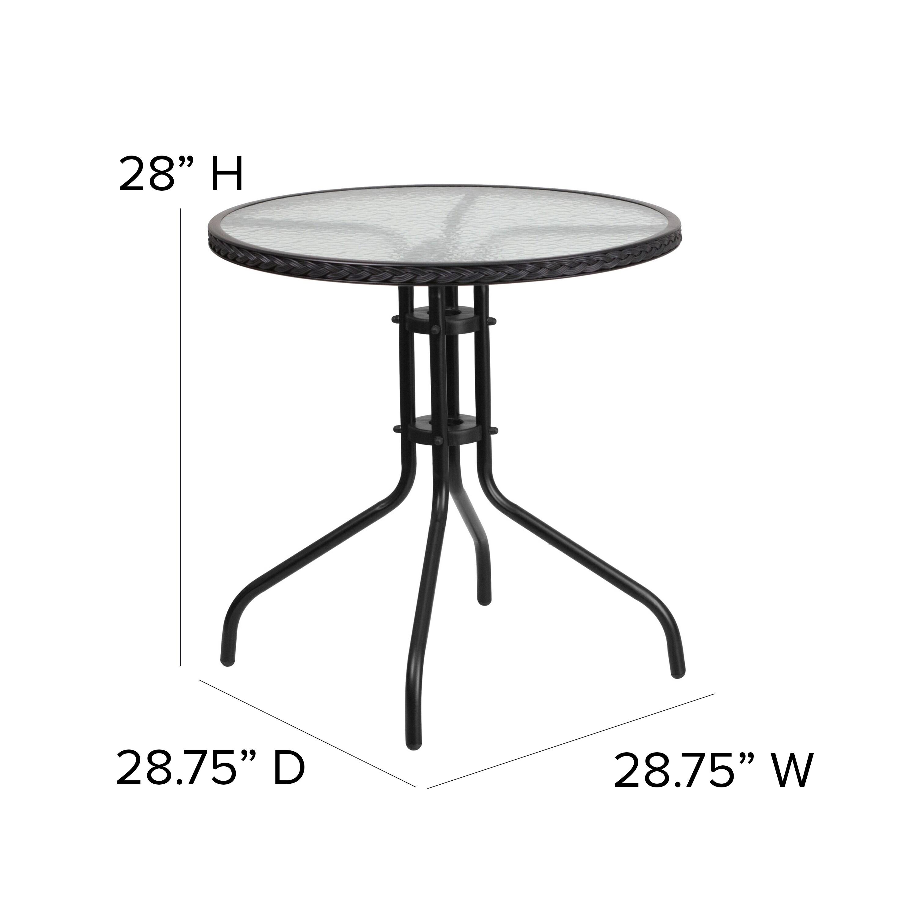 Flash Furniture 28'' Round Tempered Glass Metal Table with Black Rattan Edging