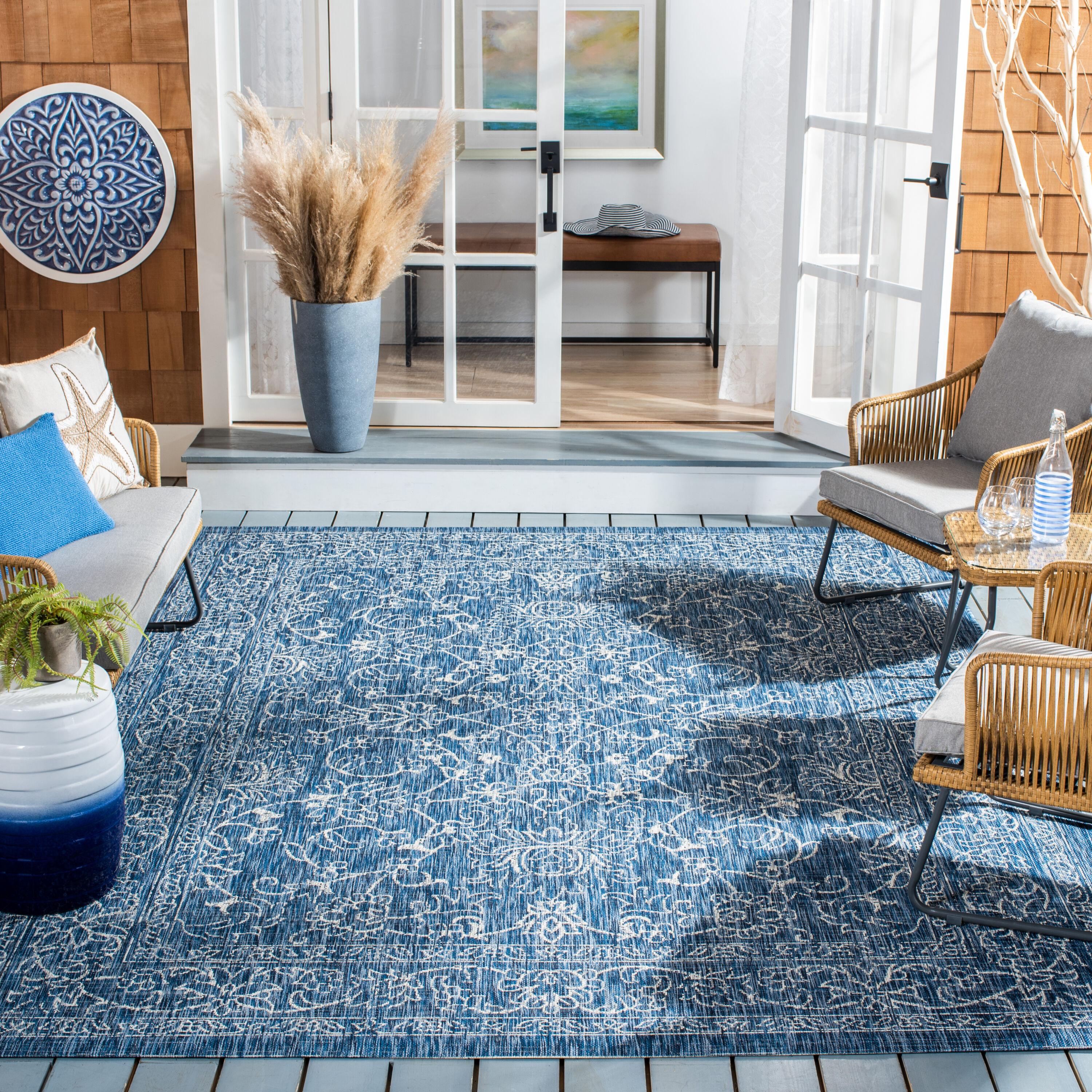 Courtyard CY8680 Power Loomed Indoor and Outdoor Area Rug - Navy/Ivory - 6'7"x6'7" - Safavieh