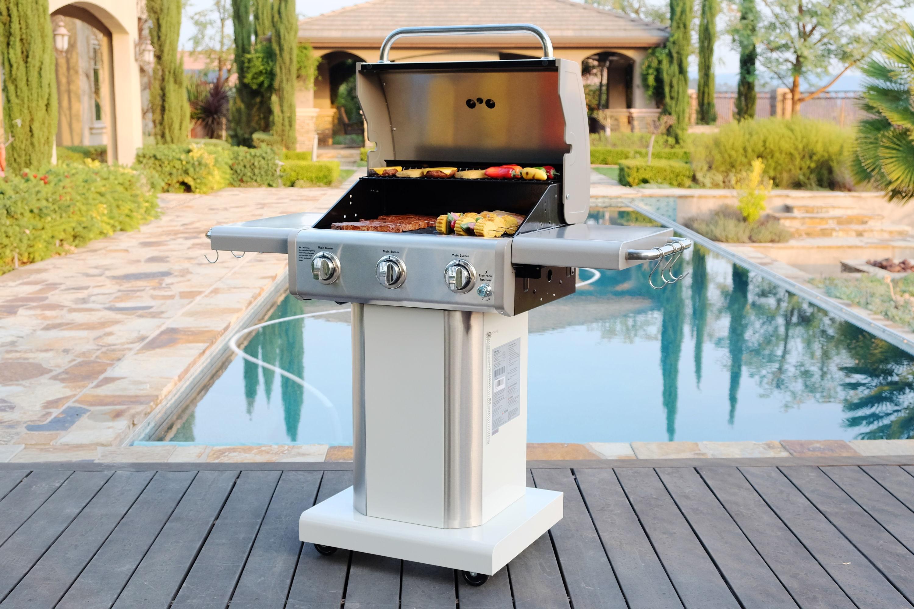 Kenmore 3-Burner Propane Gas Grill with Foldable Side Tables for Outdoor BBQ