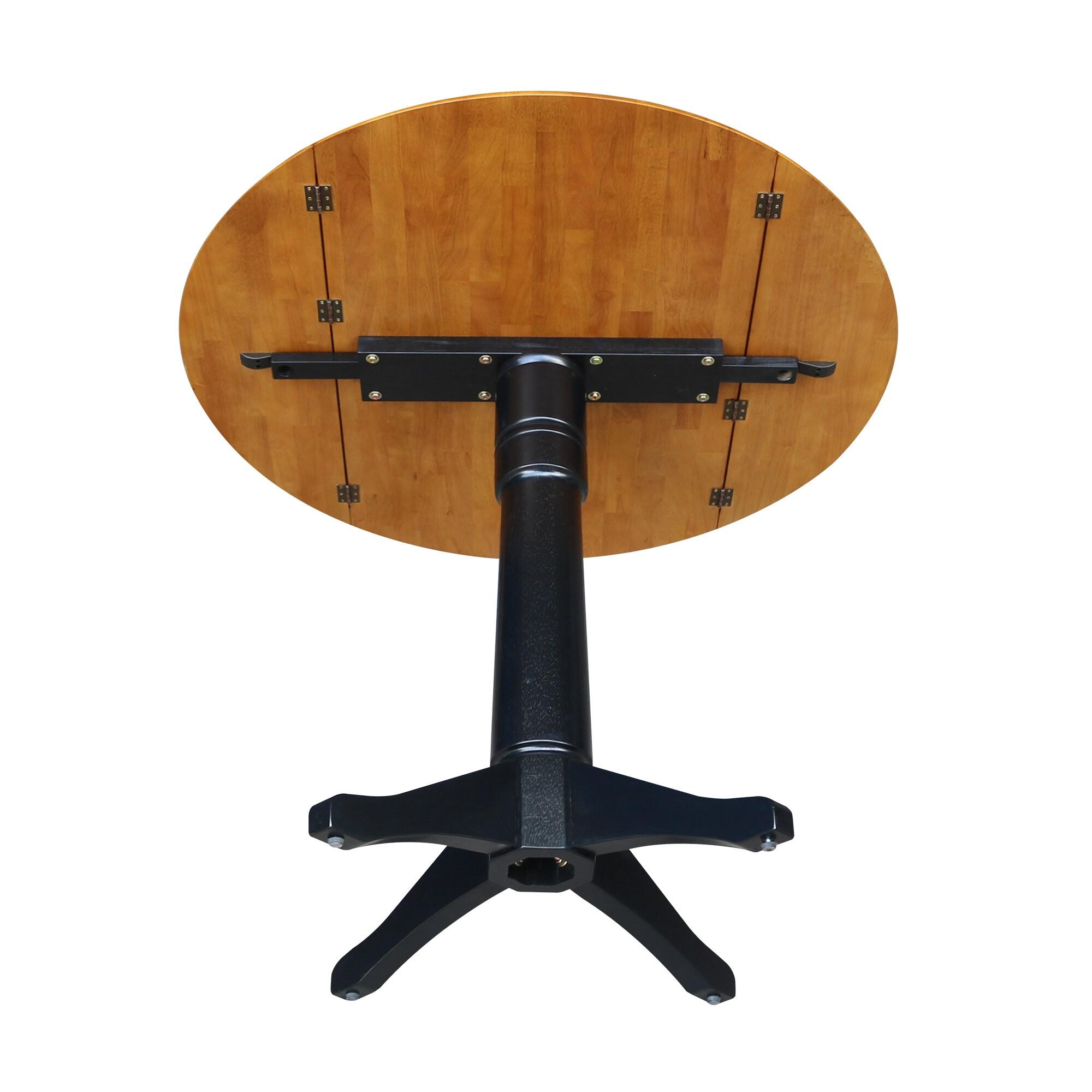 42" Round Dual Drop Leaf Pedestal Table - 36.3"H  Black Cherry