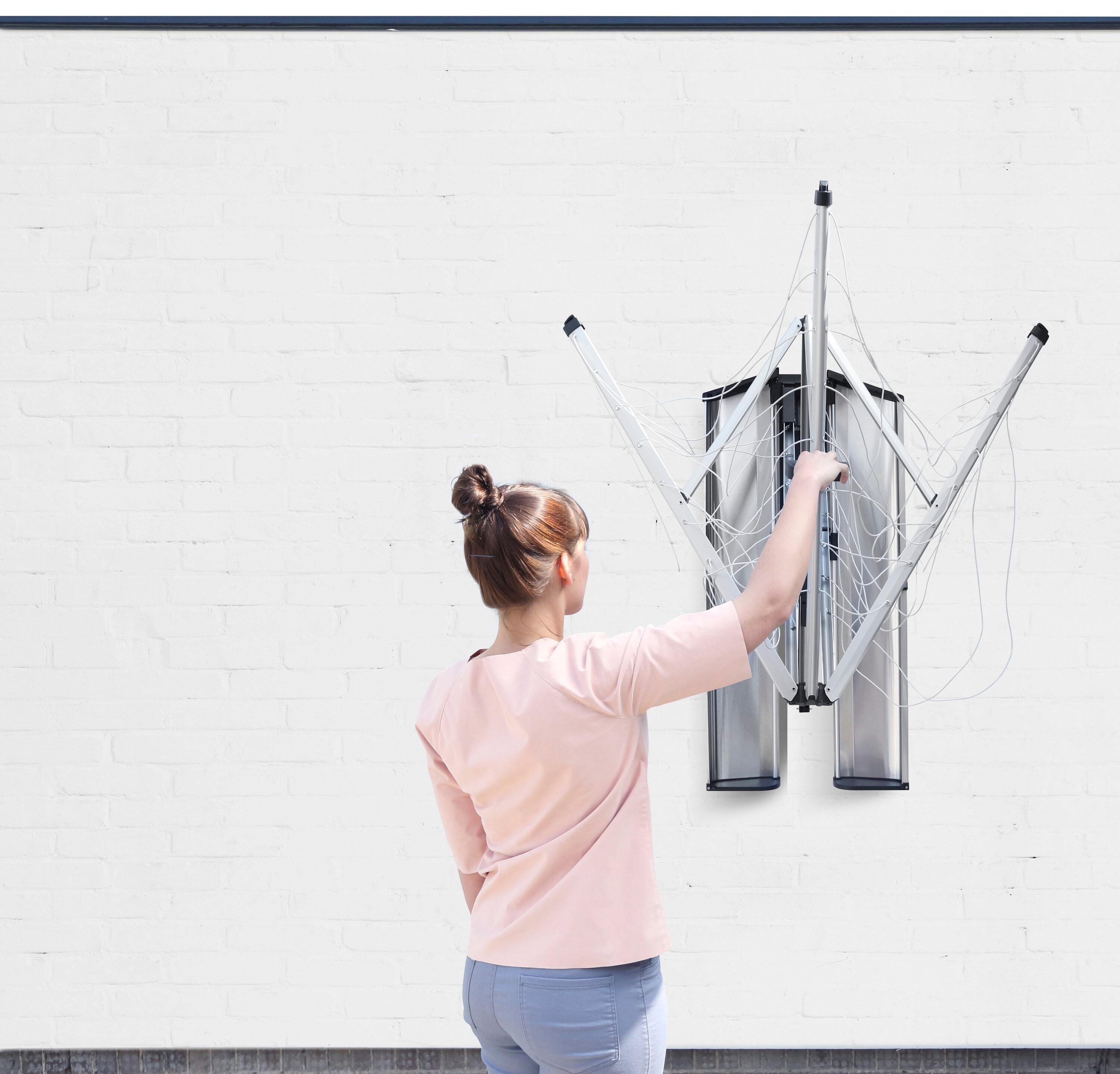 Brabantia Matt Steel Wall-Mounted Retractable Clothesline with Storage Box
