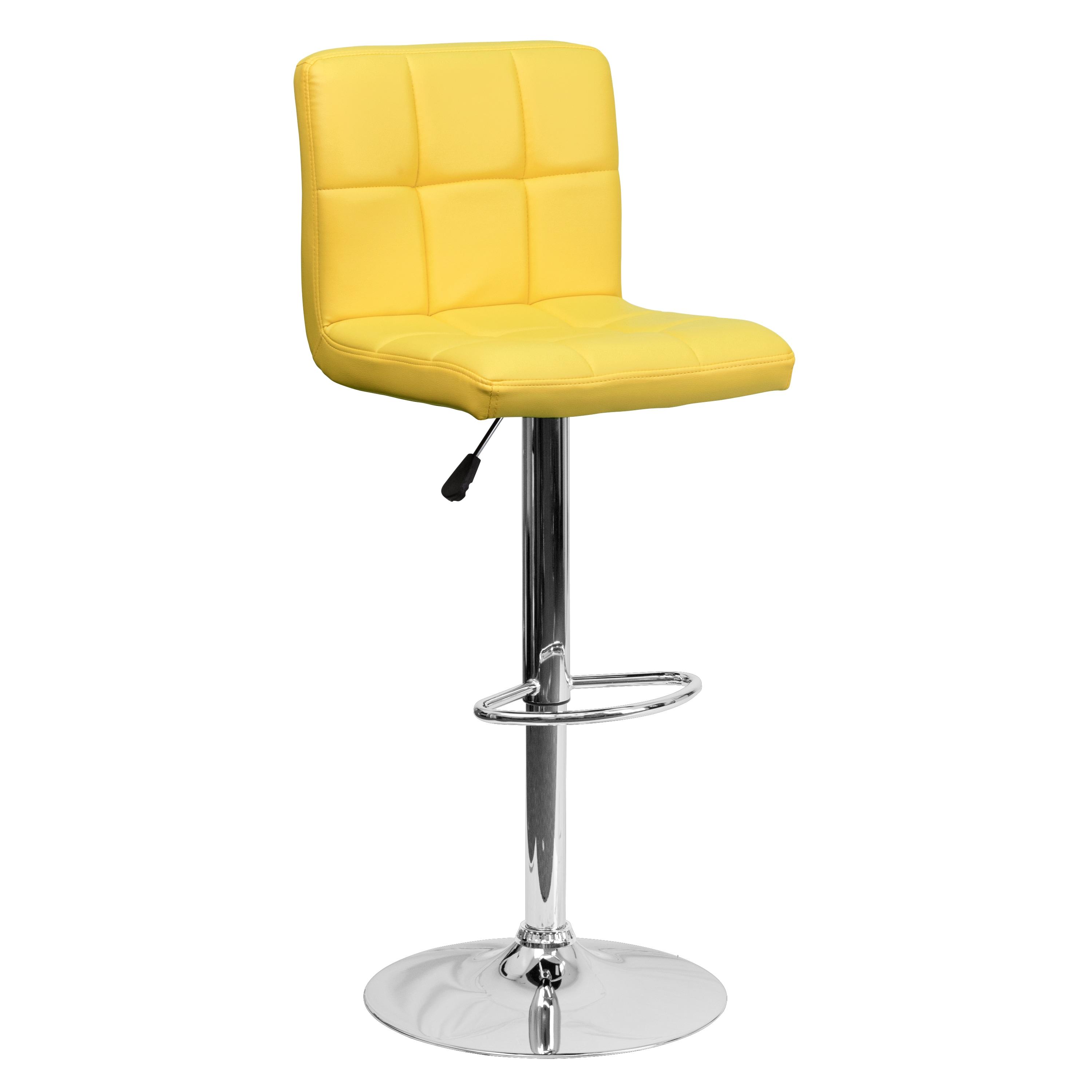 Flash Furniture Contemporary Yellow Quilted Vinyl Adjustable Height Barstool with Chrome Base