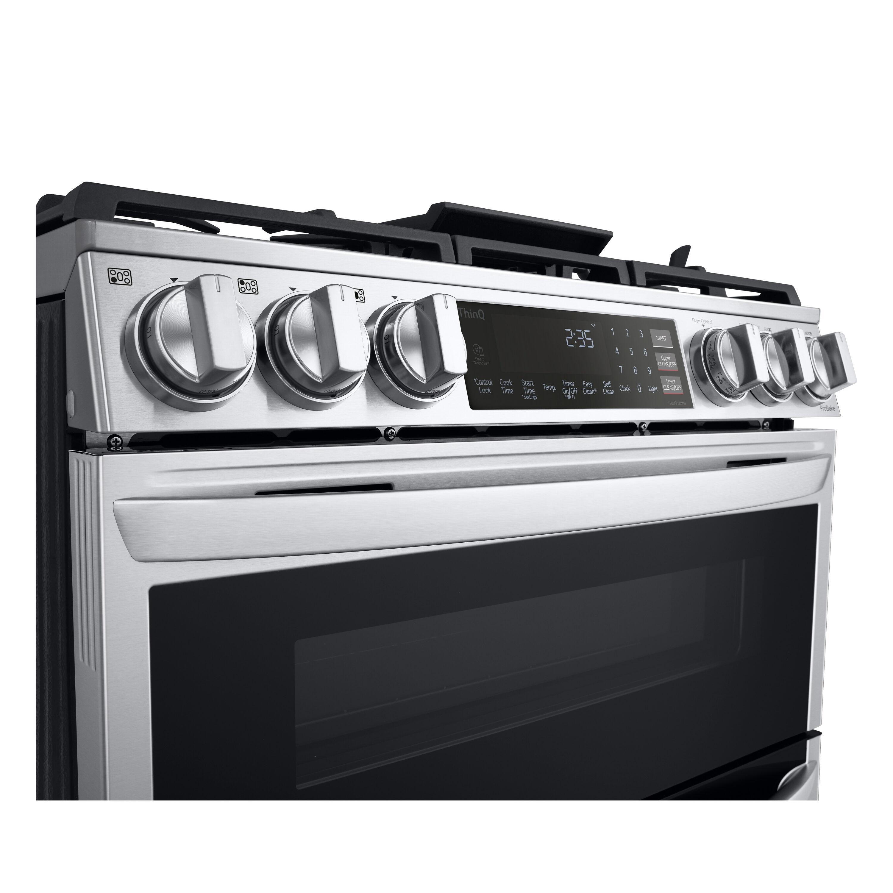 LG LG Smart Gas Double Oven Slide-in Range with InstaView®, ProBake® Convection, Air Fry, and Air Sous Vide, 6.9 cu. ft. LTGL6937F