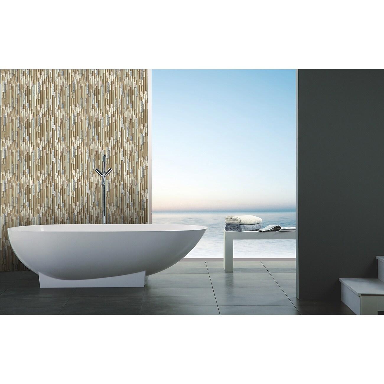 New Era 12 in. x 12 in. Glass & Stone Straight Edge Linear Mosaic Wall & Pool Tile