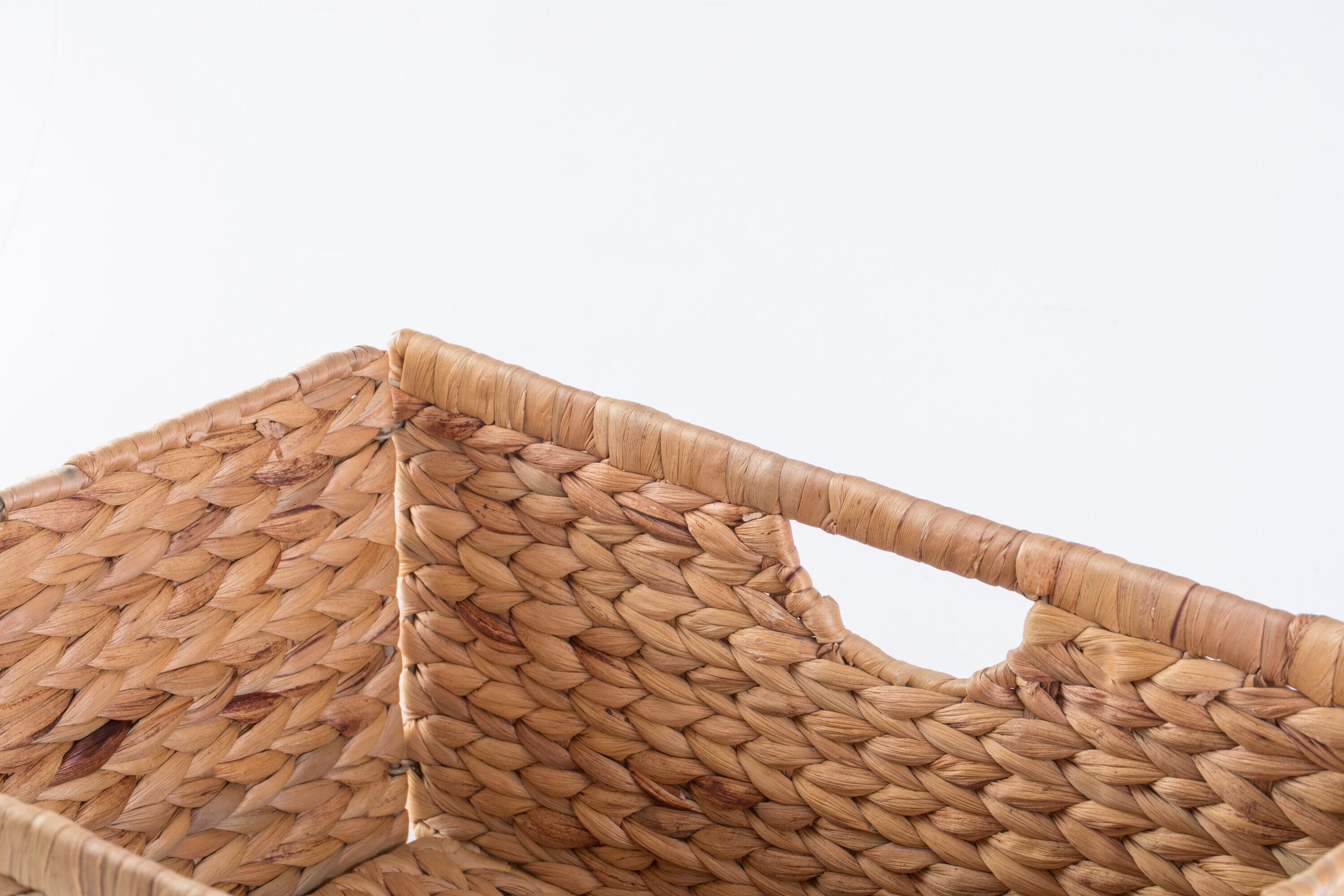 Vintiquewise Medium Hyacinth Basket - Rustic Handwoven Multipurpose Foldable Storage Organizer Decorative Laundry Totes and Woven Storage Bin for Bedroom, Living Room, Bathroom, Pantry and Closet