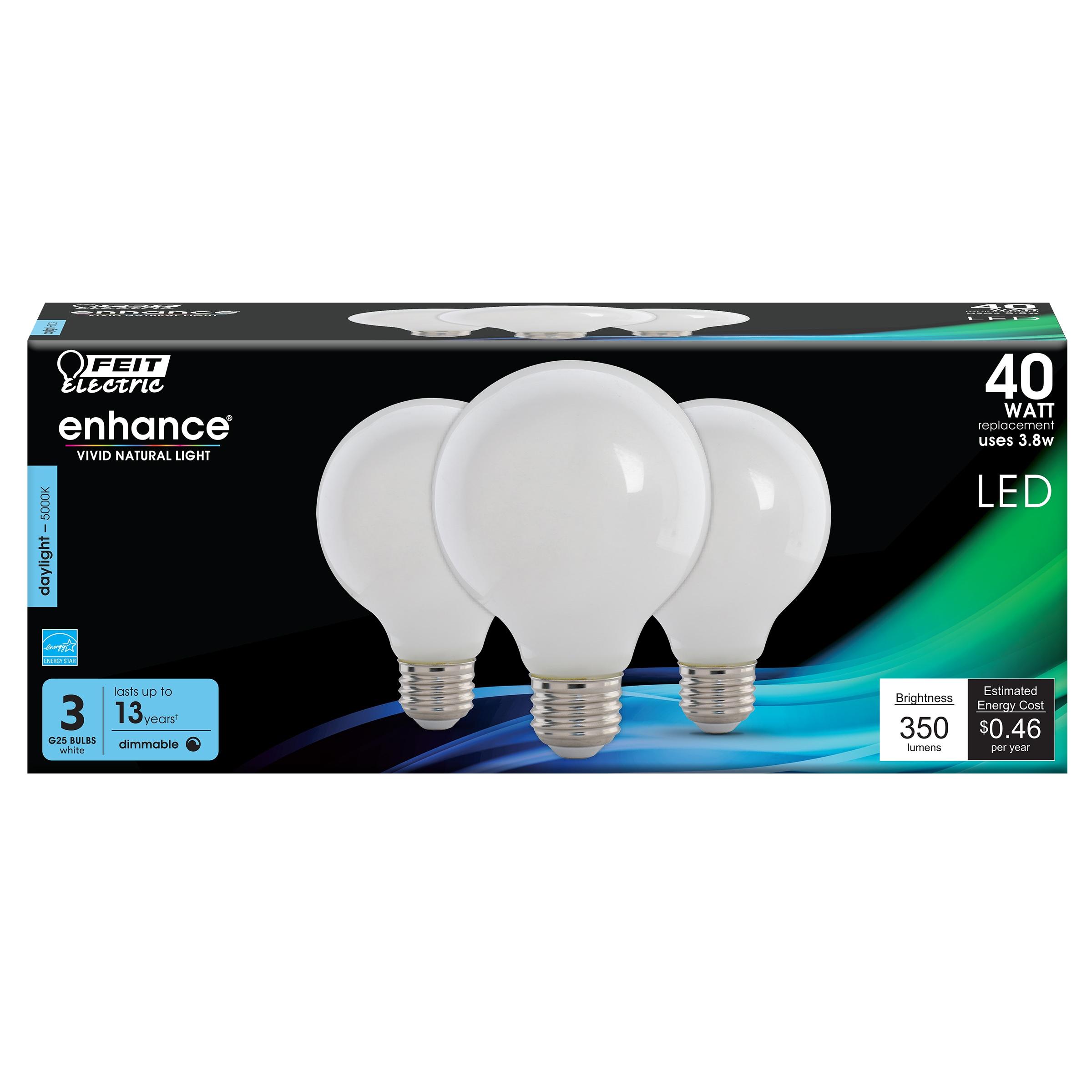 Feit Electric Enhance G25 E26 (Medium) Filament LED Bulb Daylight 40 Watt Equivalence 3 pk
