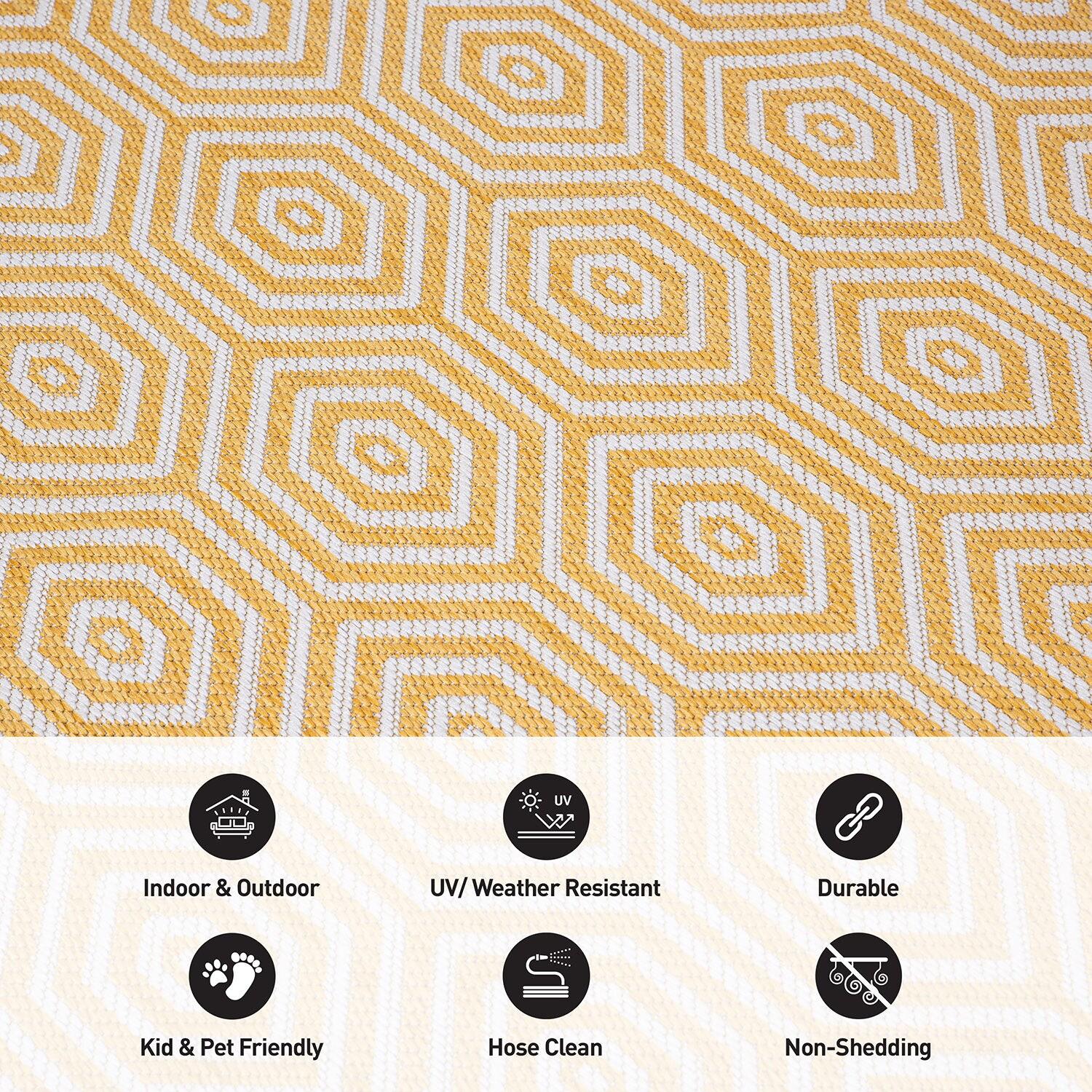 World Rug Gallery Modern Geometric Textured Flat Weave Indoor/Outdoor Area Rug - YELLOW 5' X 7'