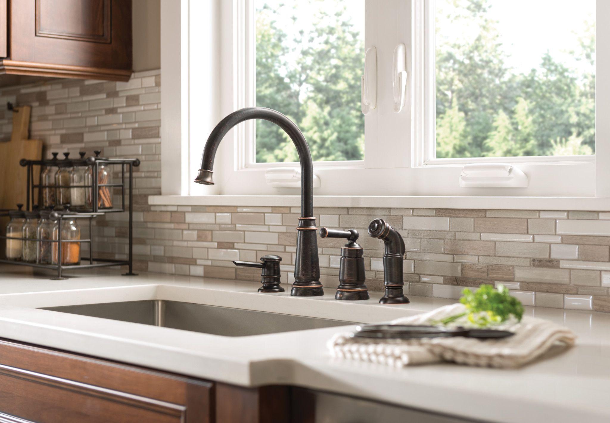 Moen Edison Mediterranean Bronze Single Handle Deck-mount Kitchen Faucet (Soap Dispenser Included) ( Side Sprayer Included )