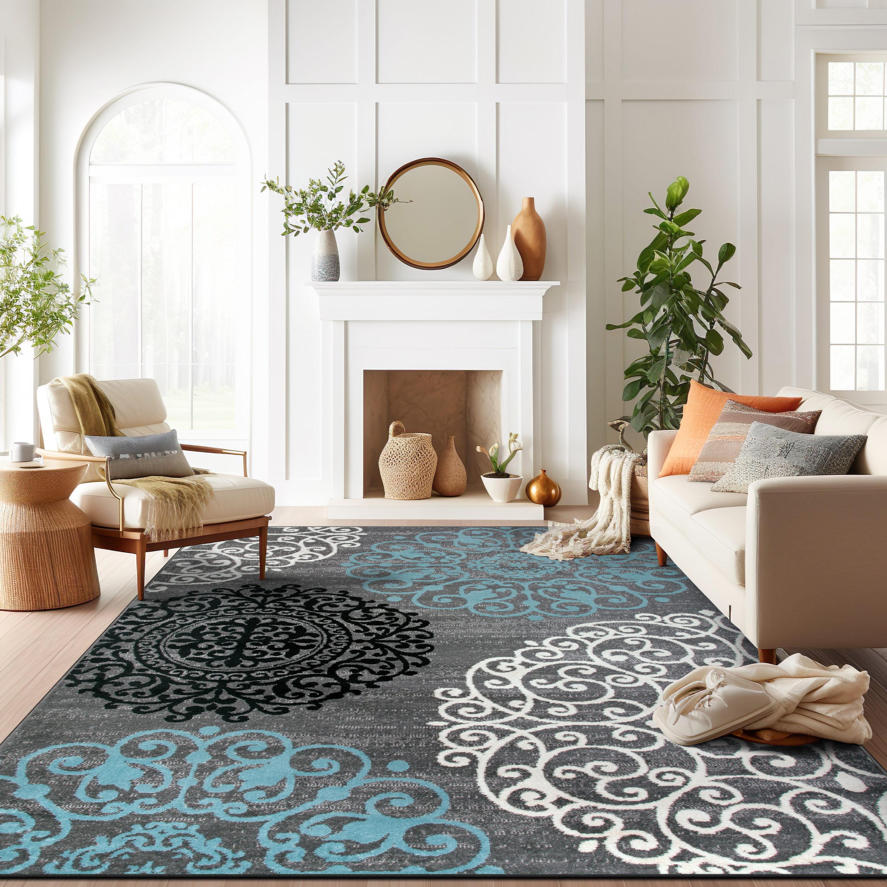 World Rug Gallery Floral Gray 7'10" x 10'2" Indoor Area Rug