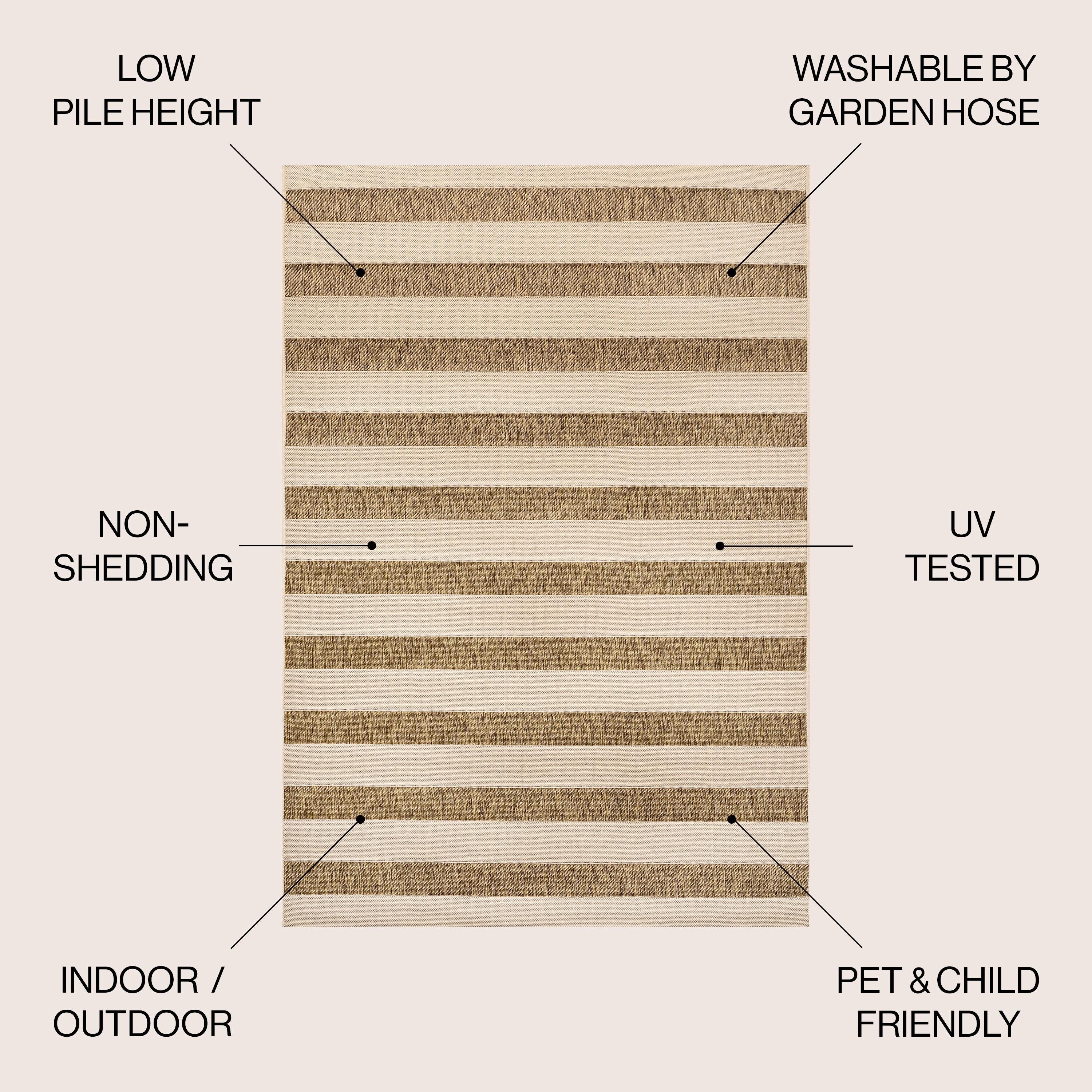 8'x10' Aveiro Wide Stripe Indoor/Outdoor Area Rug, Beige/Brown - JONATHAN Y