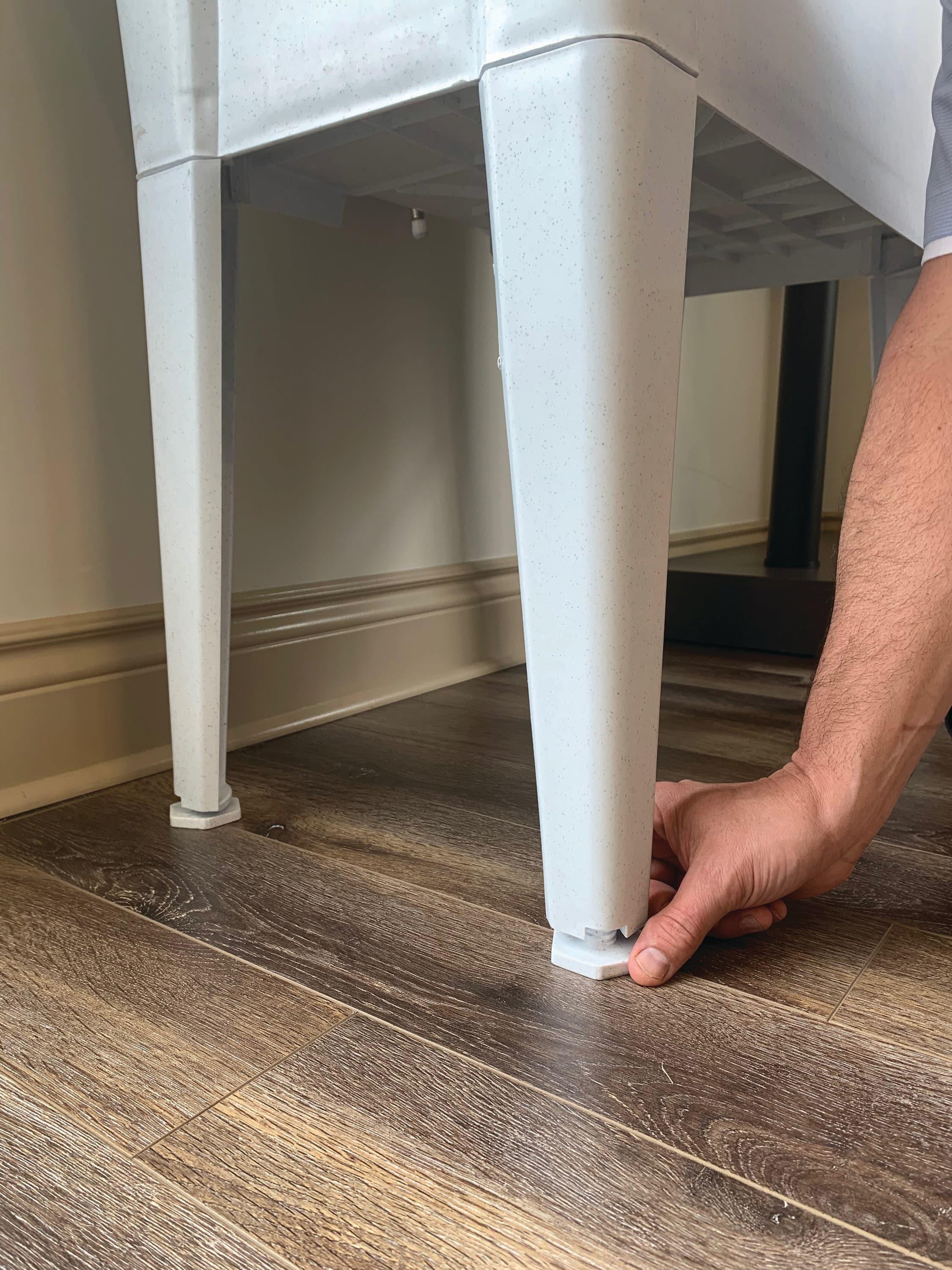 White Stone Freestanding Laundry Sink with Chrome Faucet