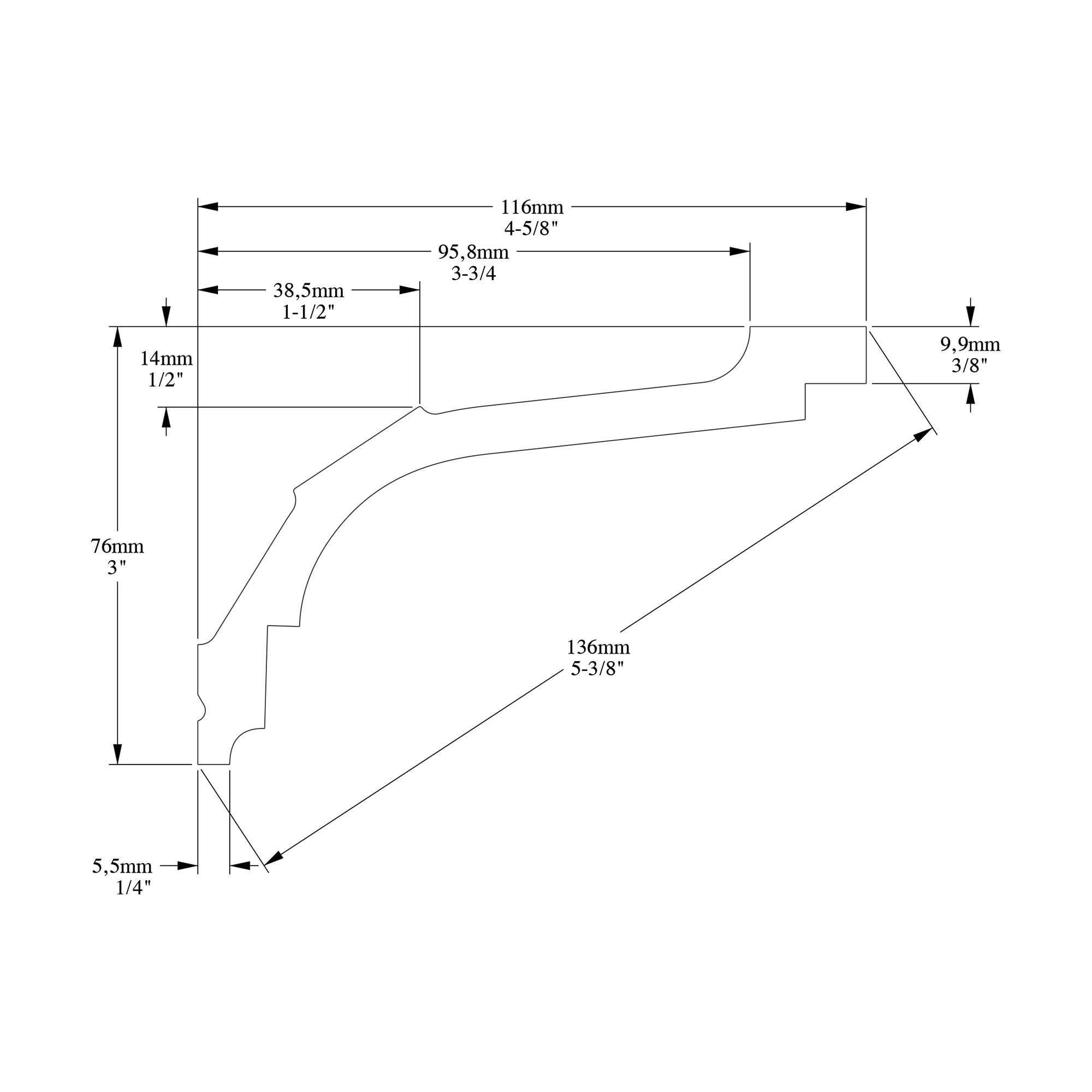 High Density Polyurethane, Primed White 3" H x 78 3/4" W x 4 5/8" D Crown