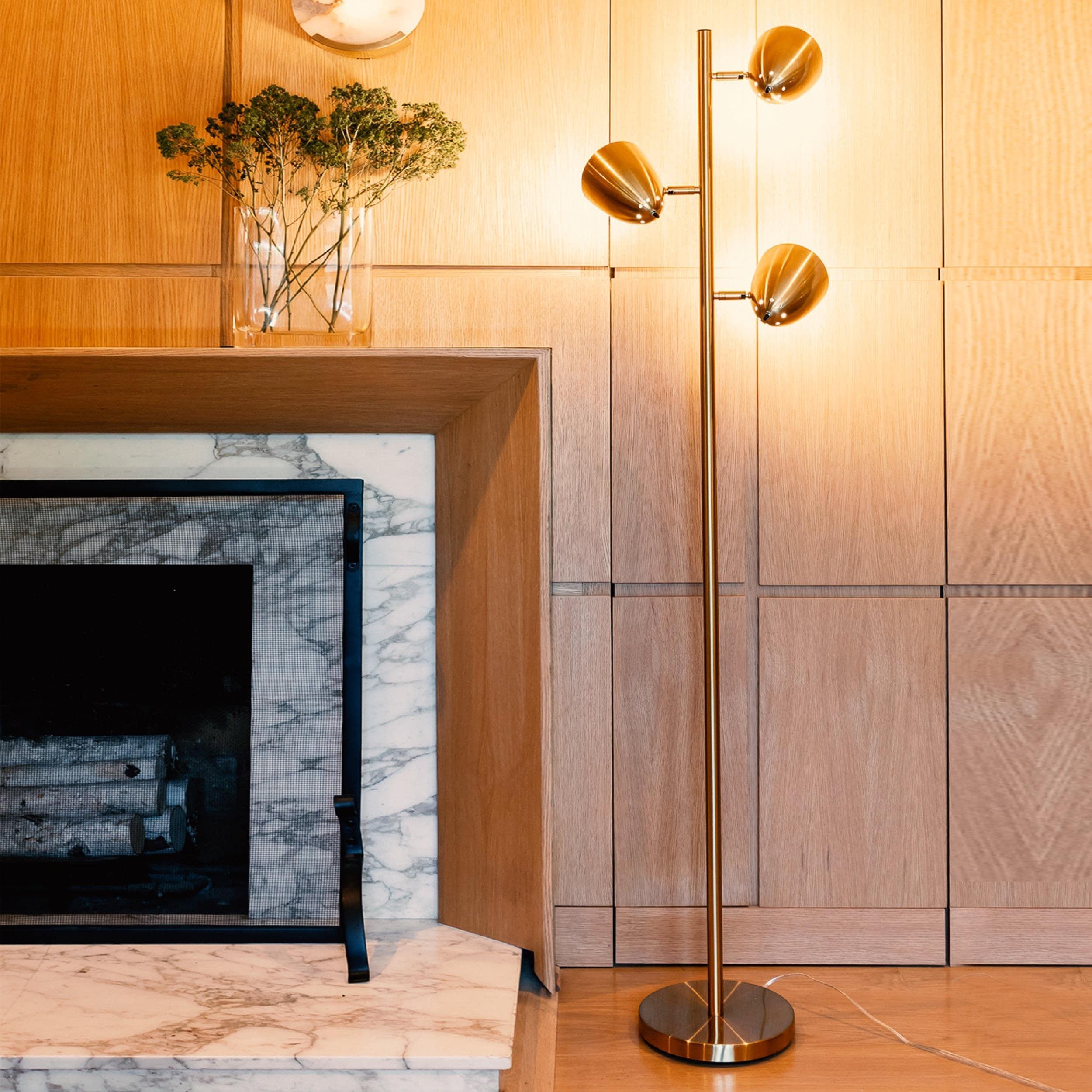 Brightech Jacob 64" Modern 3-Light Adjustable LED Floor Lamp with Gold Brass Finish and Metal Cone Shades, Bulbs Included