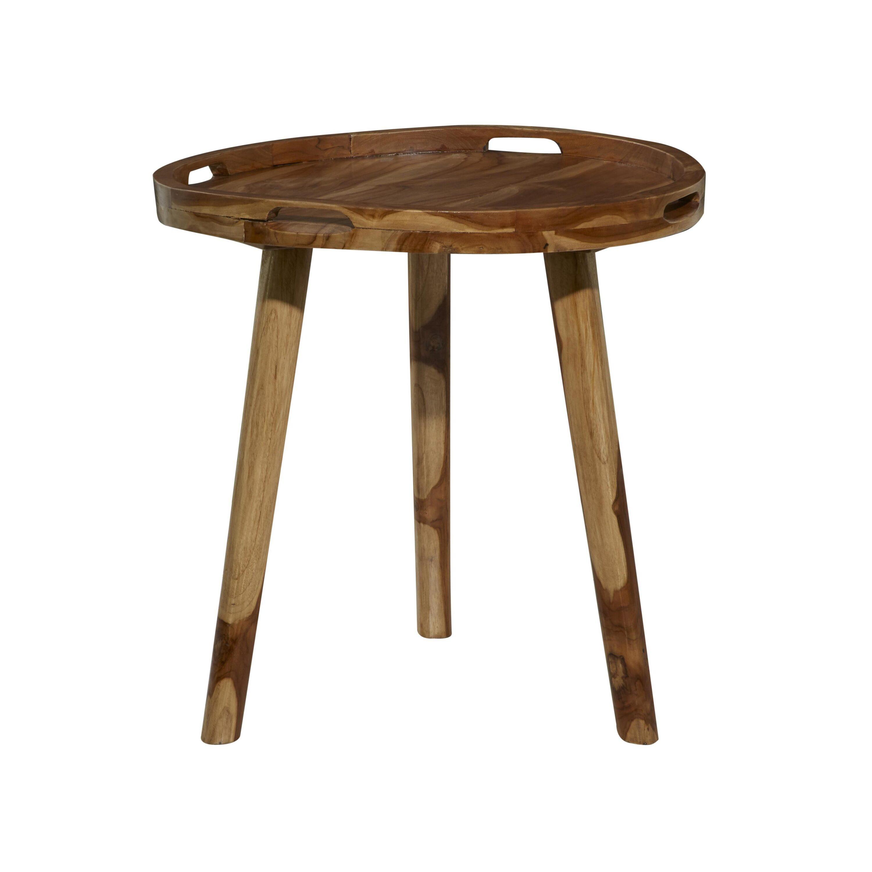 Contemporary Teak Wood Tray Accent Table Brown - Olivia & May: Round, No Assembly, Splayed Legs